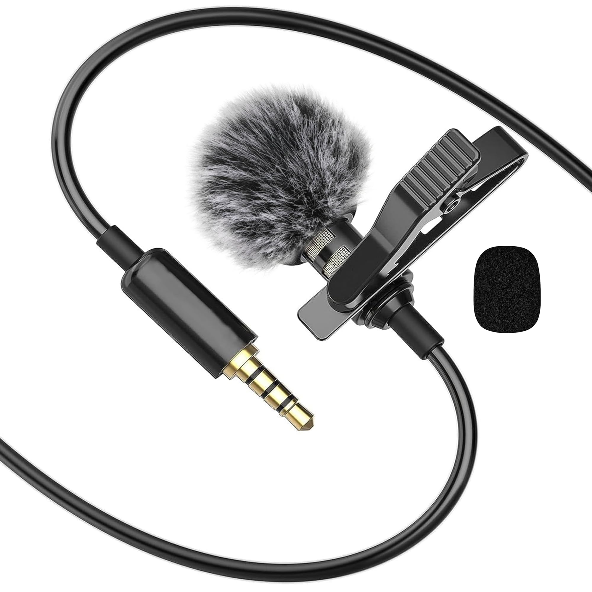 BassDrops 3.5 Mm Auxiliary Clip Collar Mic for YouTube, Collar Mic for Phone Jack Earphone, Mike for YouTube Channel (Black)