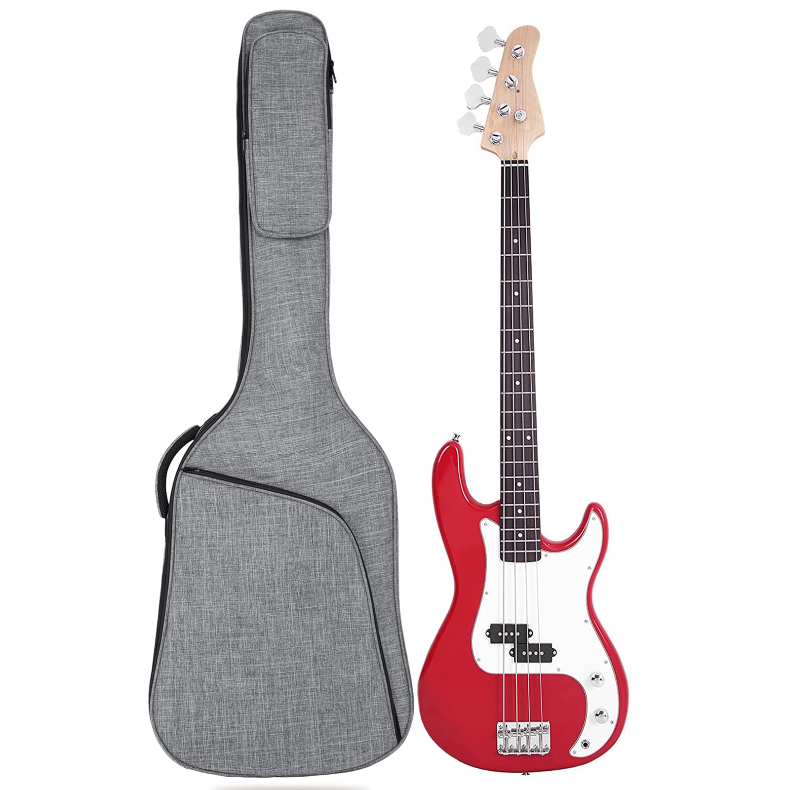 MUZTOP Bass Guitar Bag, Bass Gig Bag 7MM Padding Soft Electric Bass Guitar Case Backpack with Pockets, Grey
