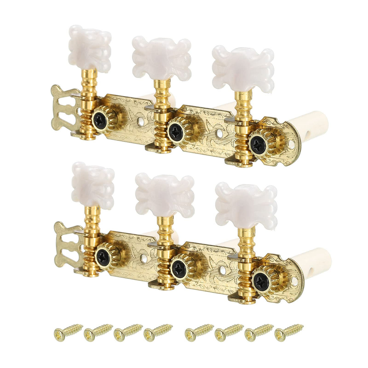 Patikil Classical Guitar String Tuners Keys Machine Heads Tuning Pegs 3 Left 3 Right, White Buttons, 1 Set
