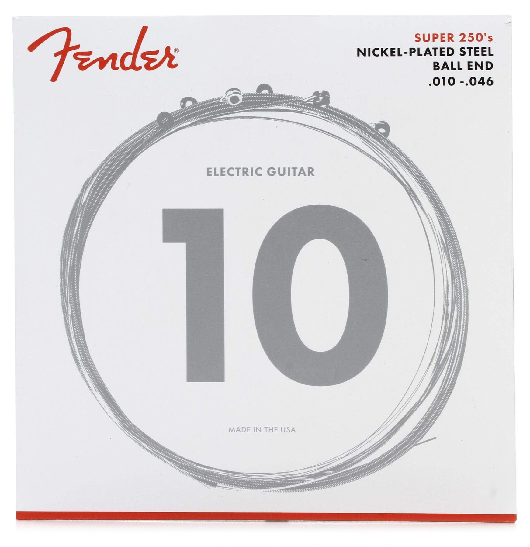 Fender Super 250 Electric Guitar Strings, Nickel Plated Steel, Ball End, 250R 010-046
