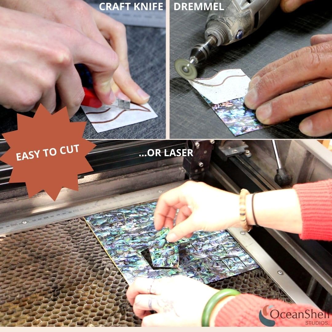 Abalone Shell Inlay Veneer for DIY or Professional Inlay Embellishments - Sustainable New Zealand Paua Natural- With 3M Double S