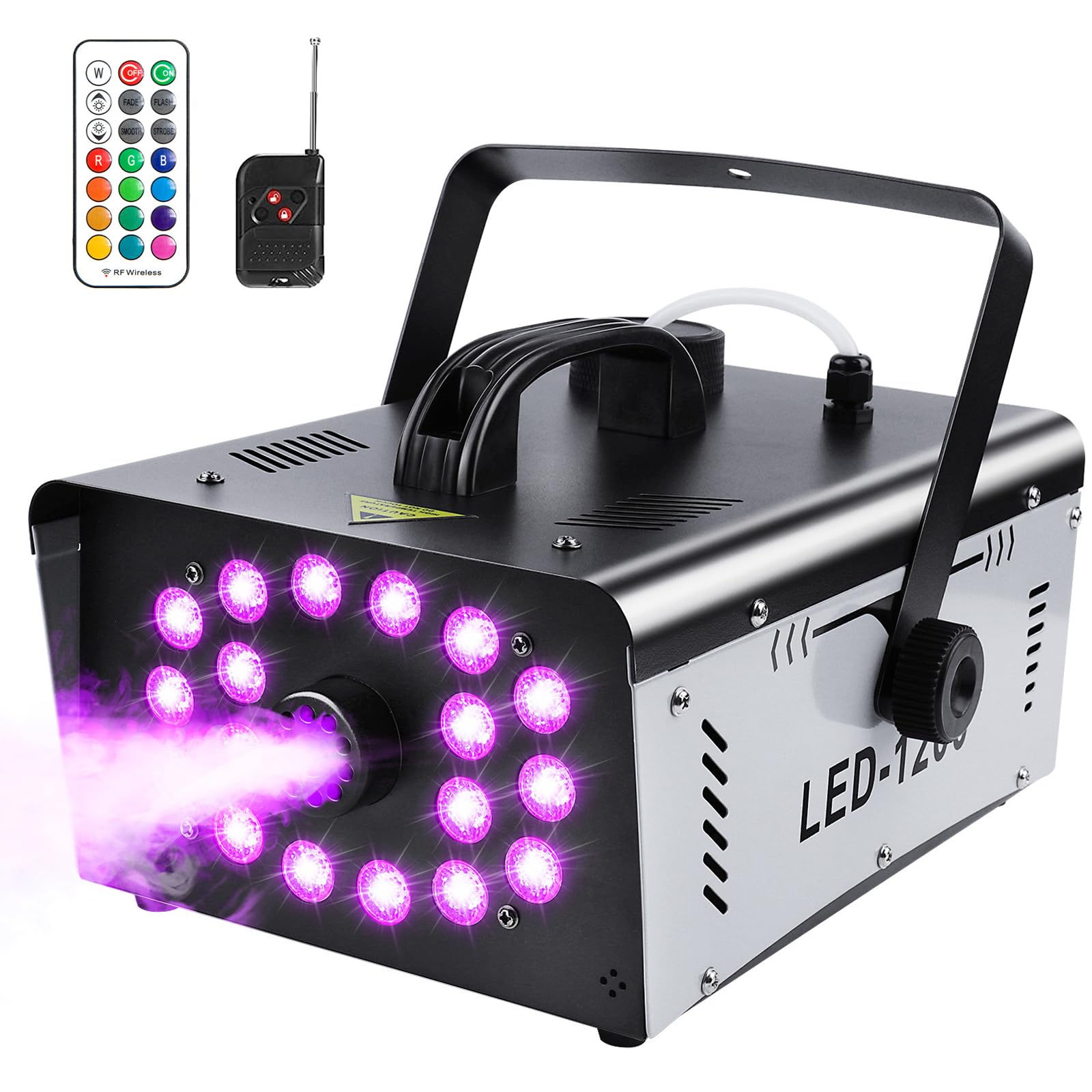 1200W Fog Machine Outdoor Indoor, 18 Lights Halloween Smoke Machine Fog with 6000 CFM, 13 Colors & Remote Controls for Party Sta