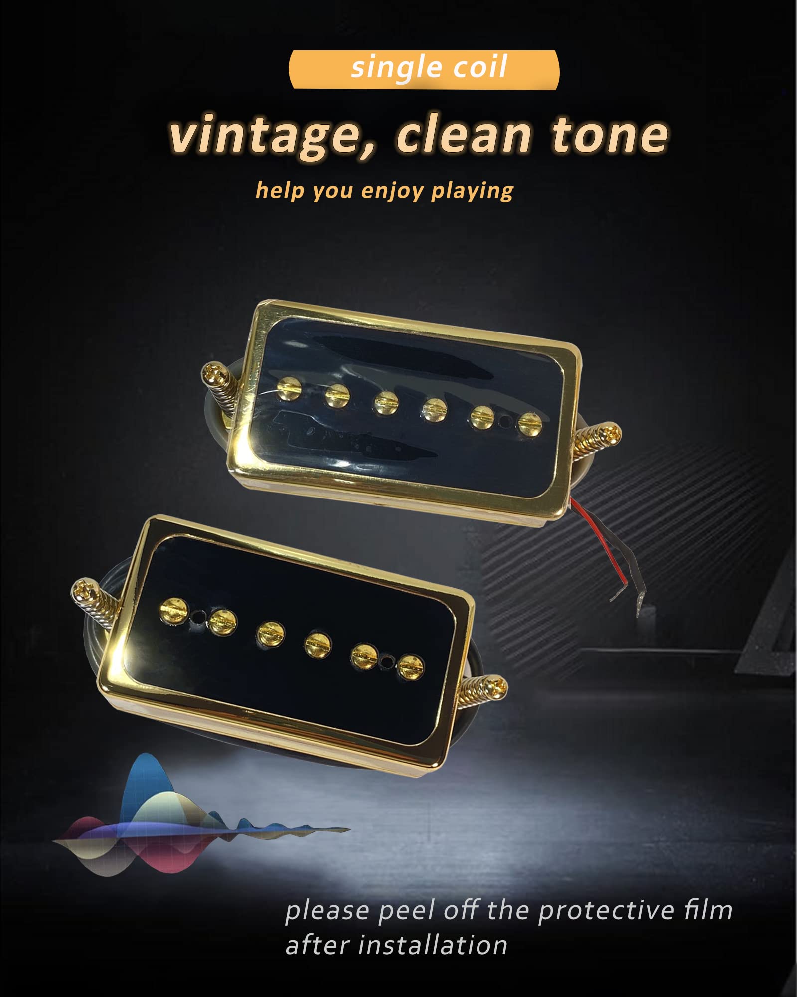 LAMSAM P90 Tone Pickups Set, Humbucker-sized Single Coil Neck Pick-up and Bridge Pick Up Loaded Rubber Magnets, as Replacement P