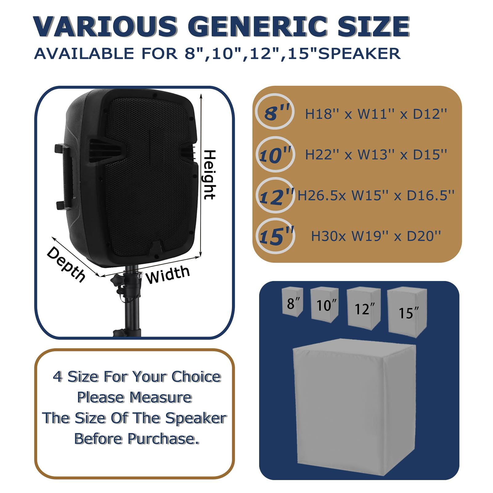 8 Inch Outdoor Speaker Cover, PA/DJ Lightweight Powered Speaker Cover Bag, Upright Powered Speaker Cover, Protective Cloth Cover