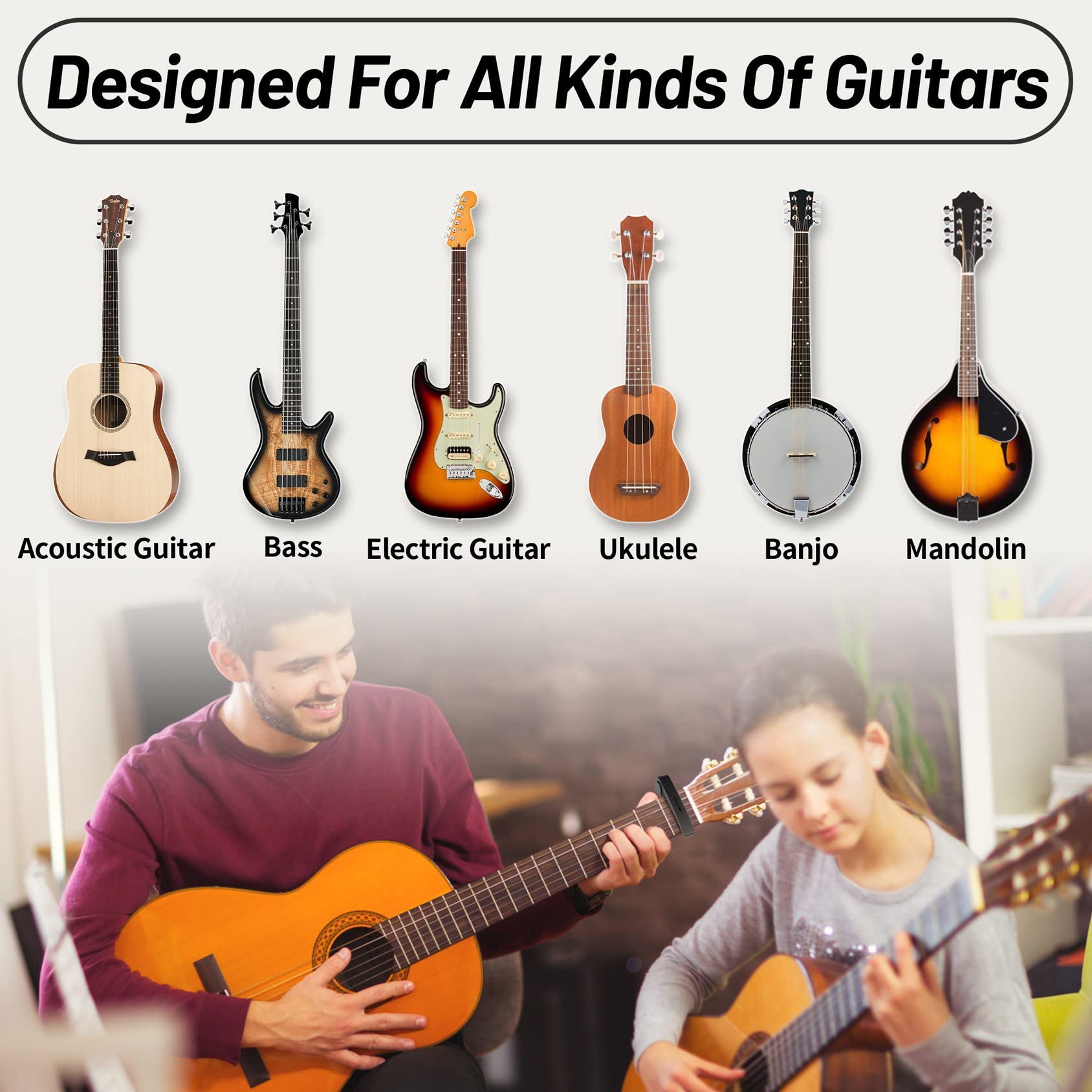 Guitar Capo, Black Capo, Pick Holder on Capo for Acoustic Electric Guitar,Ukulele,Mandolin,Banjo (Black)