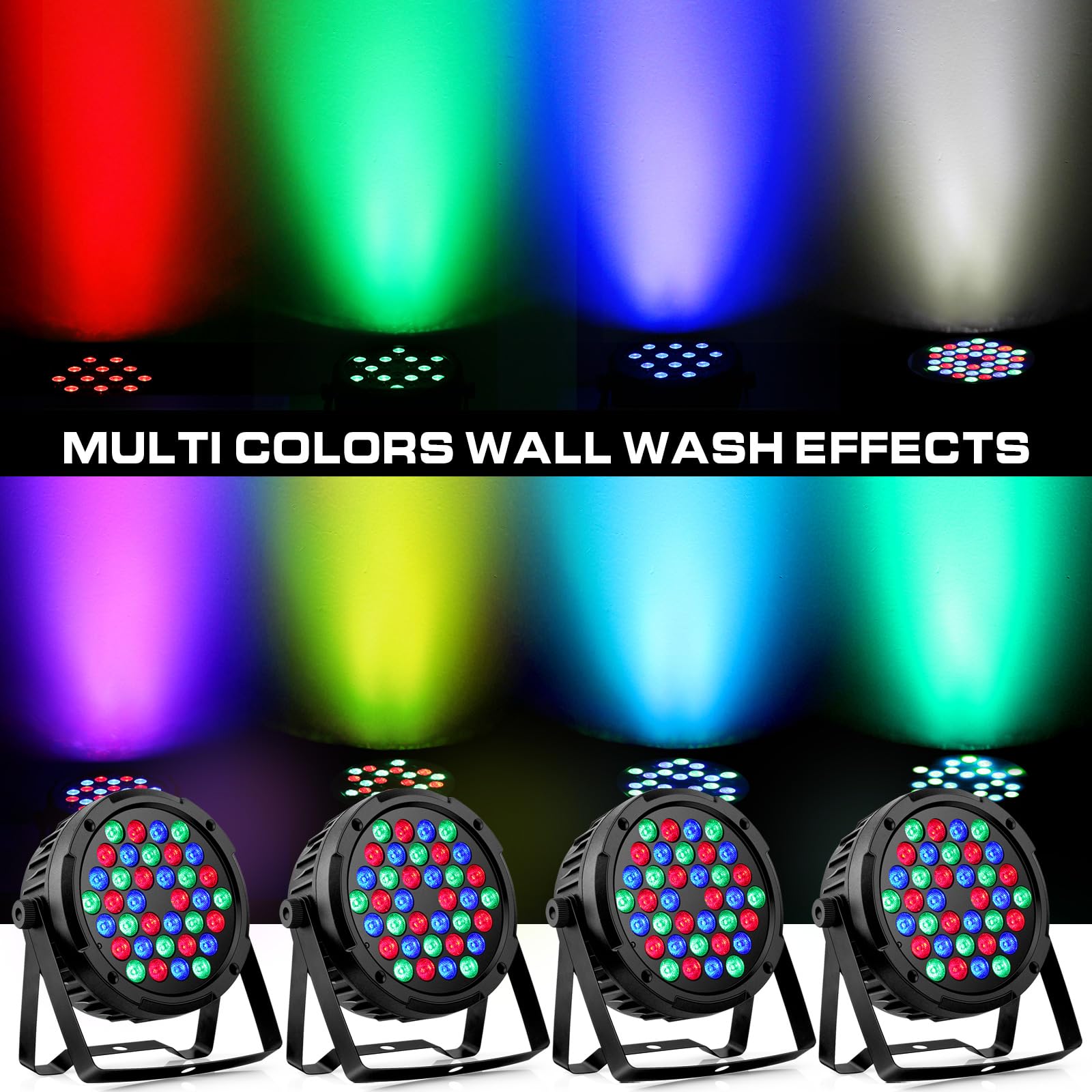 36LED Par Lights 4 Pack - 36W RGB Par Can Lights Remote DMX Control Uplighting for Events Wedding Christmas Party DJ Music Dance