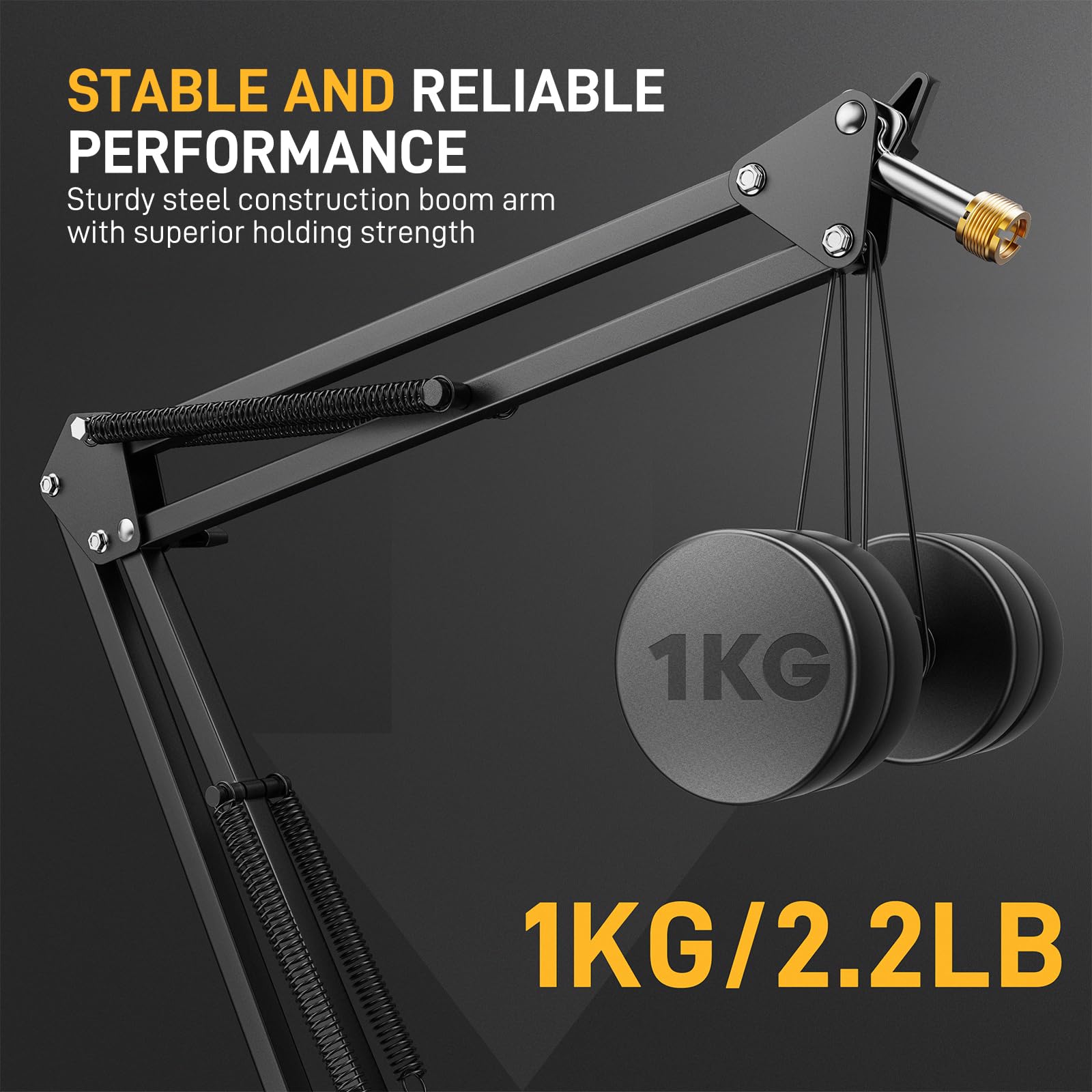 MAONO Boom Arm Microphone Stand: Adjustable Metal Suspension Mic Boom Arm for Podcast Gaming Streaming Recording,with Desk Clamp