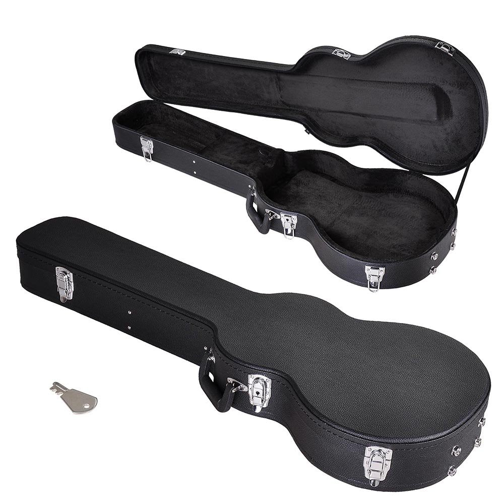 ZeHuoGe Wood Les Paul Style Electric Guitar Case with Foam Padding & Oft Plush Interior, Black PU Surface Sturdy Chrome Latch Fa