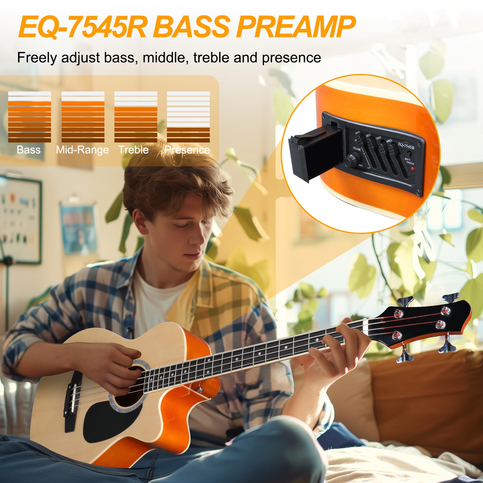 Ktaxon 4 String Acoustic Bass Guitar, Full Size Bass Guitar Kit with Portable Guitar Bag, Premium Cable, Wrench, Strap, Plectrum