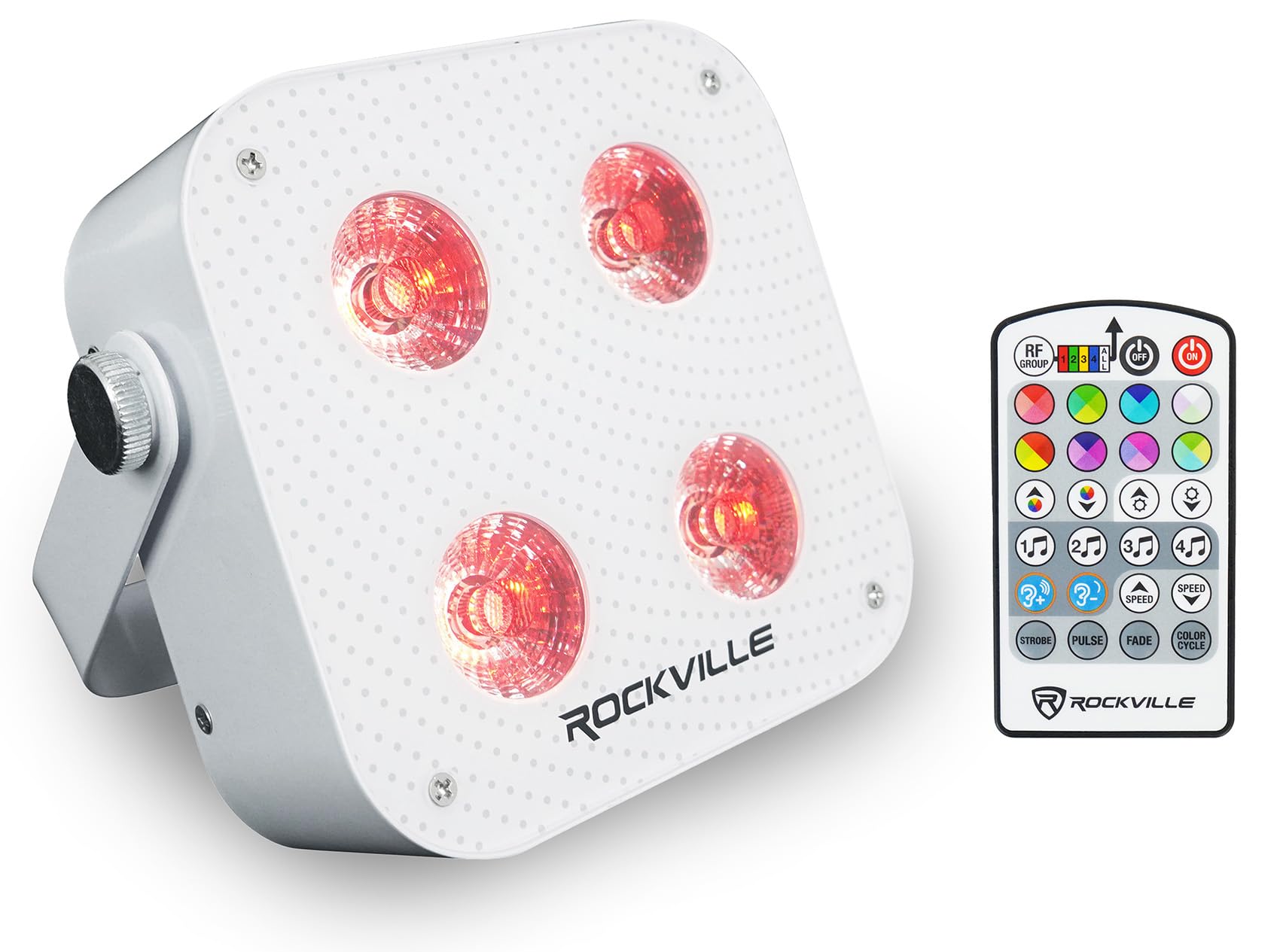 Rockville MINI RF4 V2 White LED Wash Up Light RGBWA+UV, Compact, App, Remote Control, LCD, Wireless DMX, Rechargeable, Perfect f