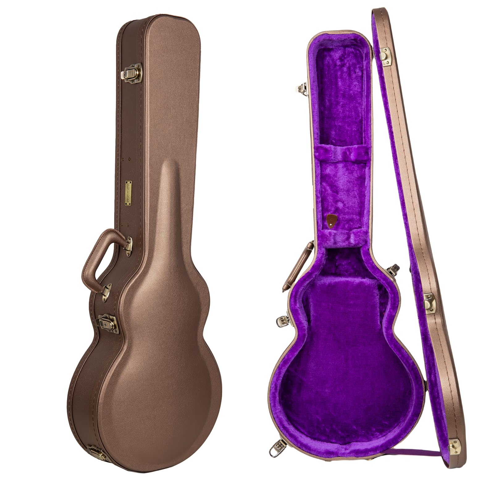 Crossrock Wooden Electric Guitar Case For Les Paul Style | Chocolate Brown Finish, Purple Velvet Interior, Lock - Designer Serie