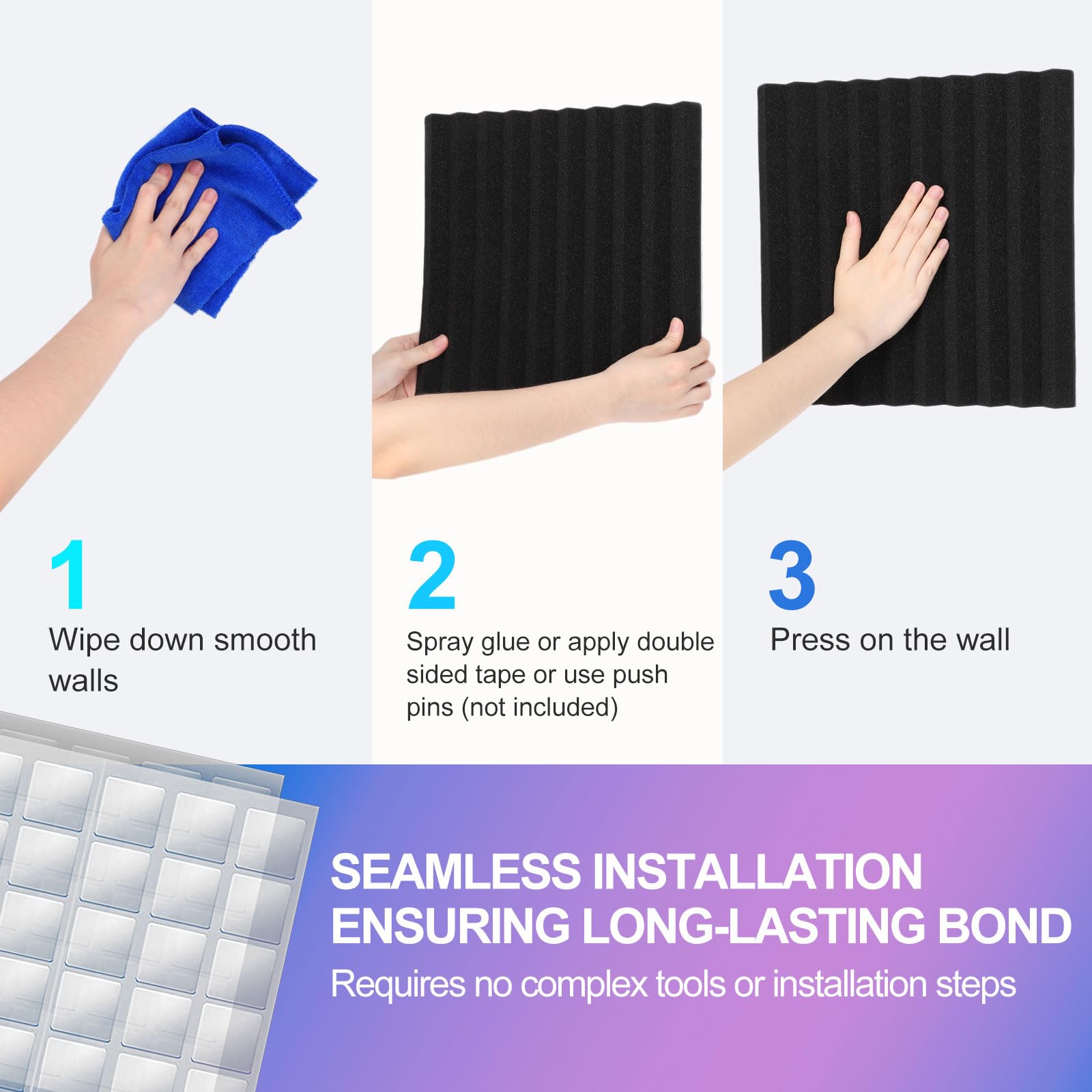 JBER 12 Pack Acoustic Foam Panels, 1'' X 12'' X 12'' Sound Proof Foam Panels for Walls, High Desnsity Studio Soundproofing Wedge