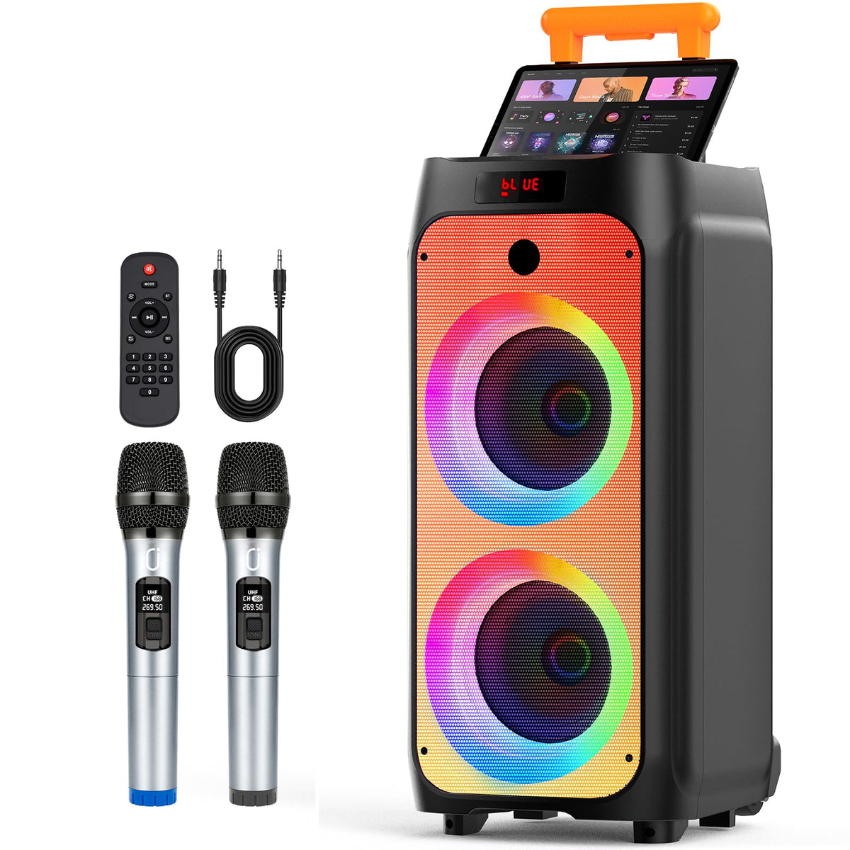 Hwwr Karaoke Machine With 2 Wireless Microphones, Big Bluetooth Party Speaker For Adults, Pa System With 500W Peak Power And Dis