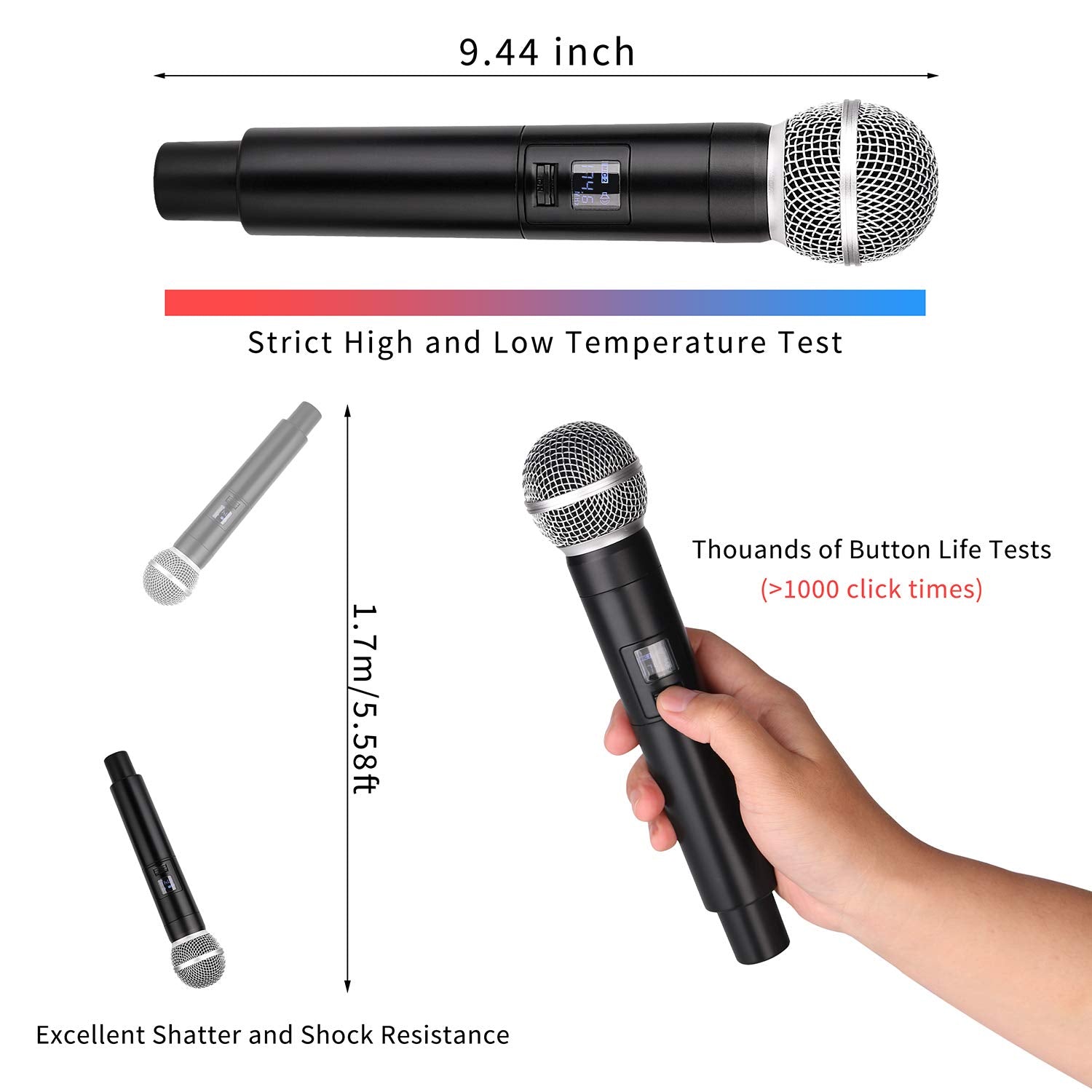 MicrocKing Wireless Microphone System Dynamic Handheld Microphones,150 Ft Operating Range,16 Hours Continuous Use,Ideal for Kara