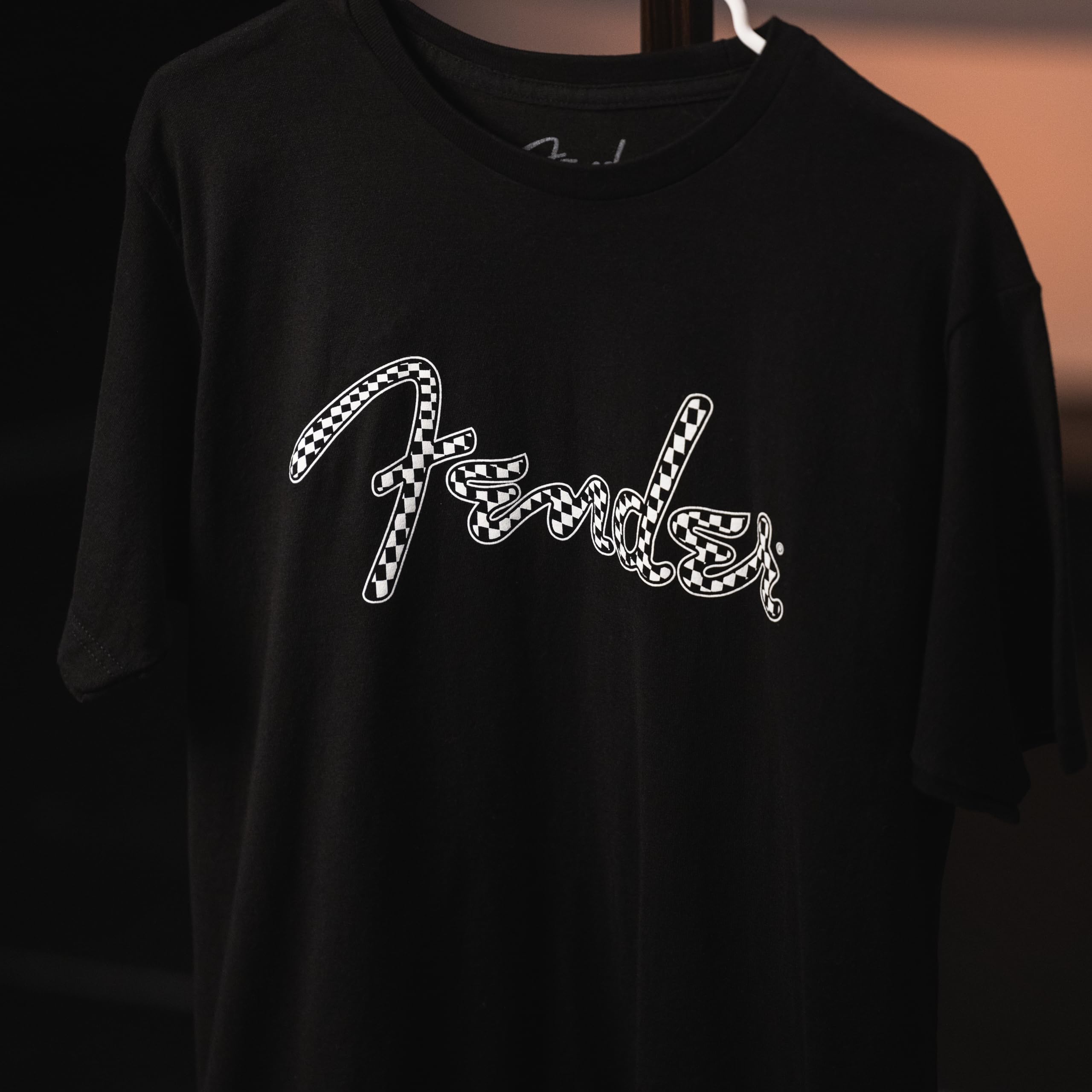 Fender Spaghetti Wavy Checker Logo T-Shirt, 100% Cotton, Black, Small