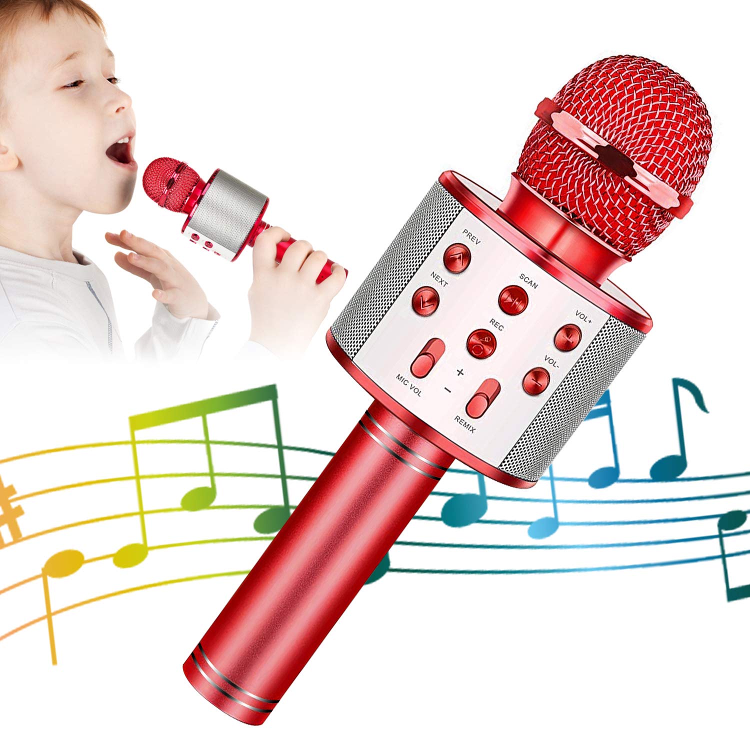 Kidwill Wireless Bluetooth Karaoke Microphone For Kids, 5-In-1 Portable Handheld Karaoke Mic Speaker Player Recorder With Adjust