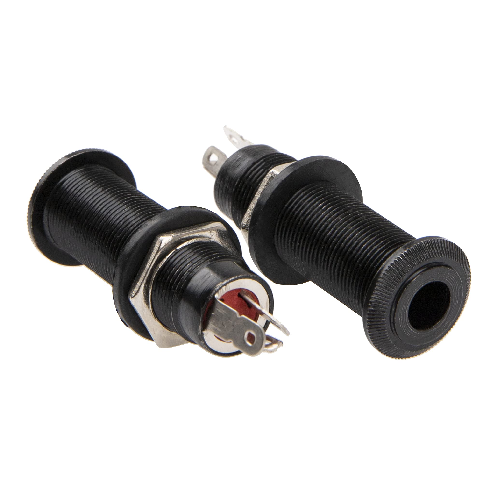2Pcs Yootones Threaded Cylinder Output Jack Flush Mount Stereo Mono Jack Plug Sockets Compatible with Guitar EQ Pickup (Black)