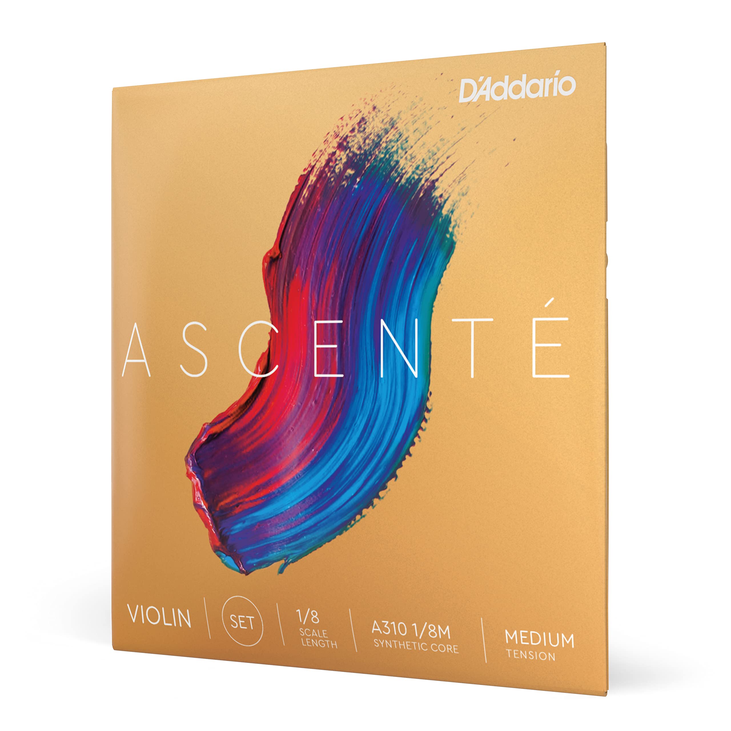 DAddario Ascente Violin Strings - Violin Strings with Ball Ends, Synthetic Core - A310 1/8M - Full Set - 1/8 Scale - Medium Ten