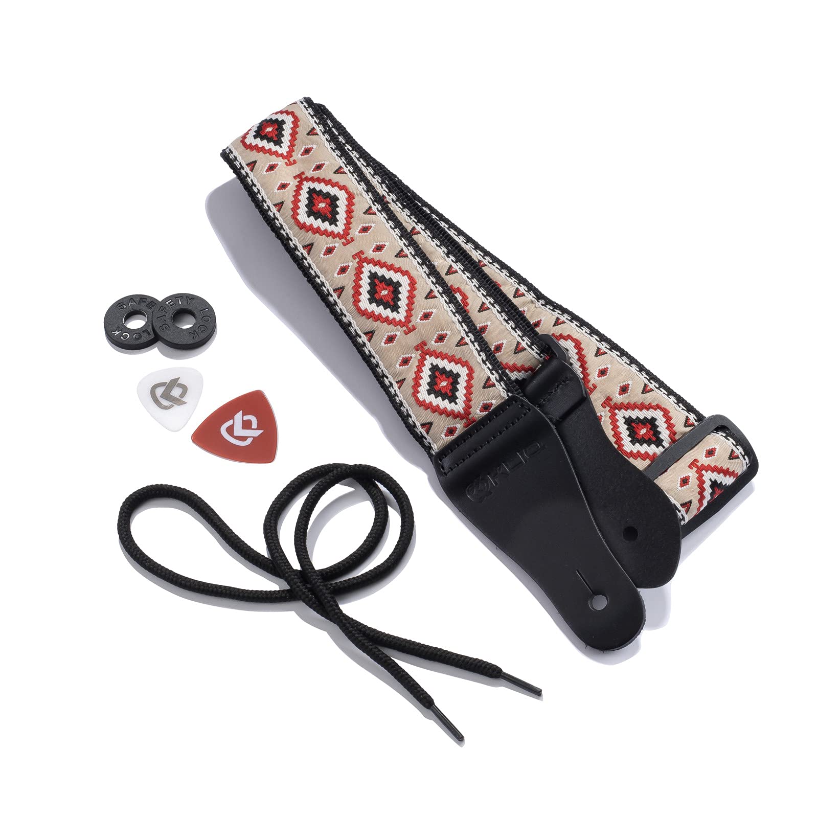 Kliq Vintage Woven Guitar Strap For Acoustic And Electric Guitars + 2 Free Rubber Strap Locks, 2 Free Guitar Picks And 1 Free La