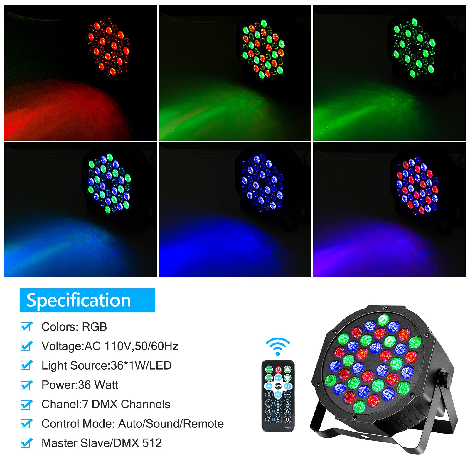 Litake 36 LED Stage Lights,DJ Par Lights Sound Activated,DMX & Remote Controlled LED Uplights for Events Wedding Dance Floor Par