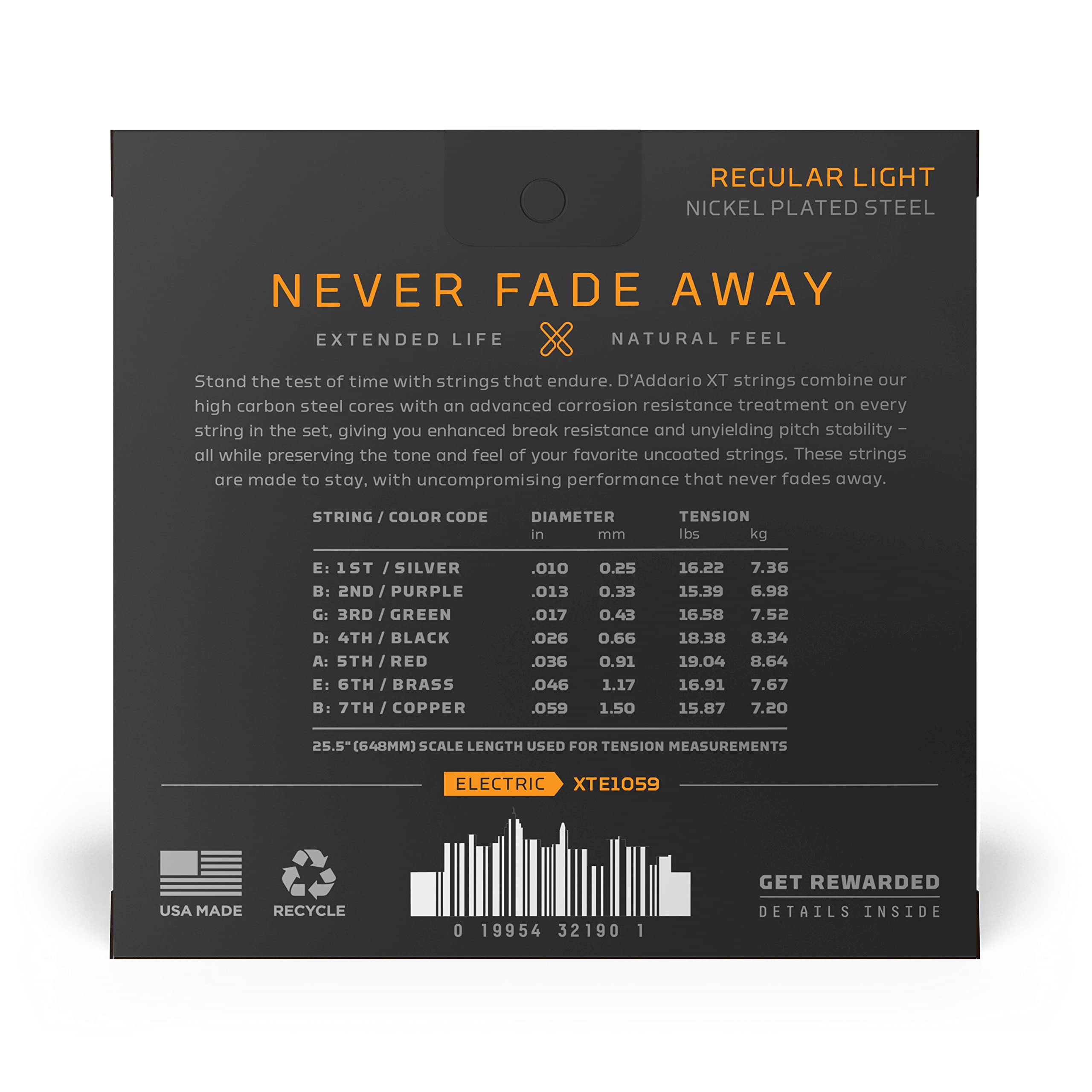 D'Addario Electric Guitar Strings, XT Nickel Coated, XTE1059, Regular Light Gauge 10-59, 7-String Set, Pack of 1