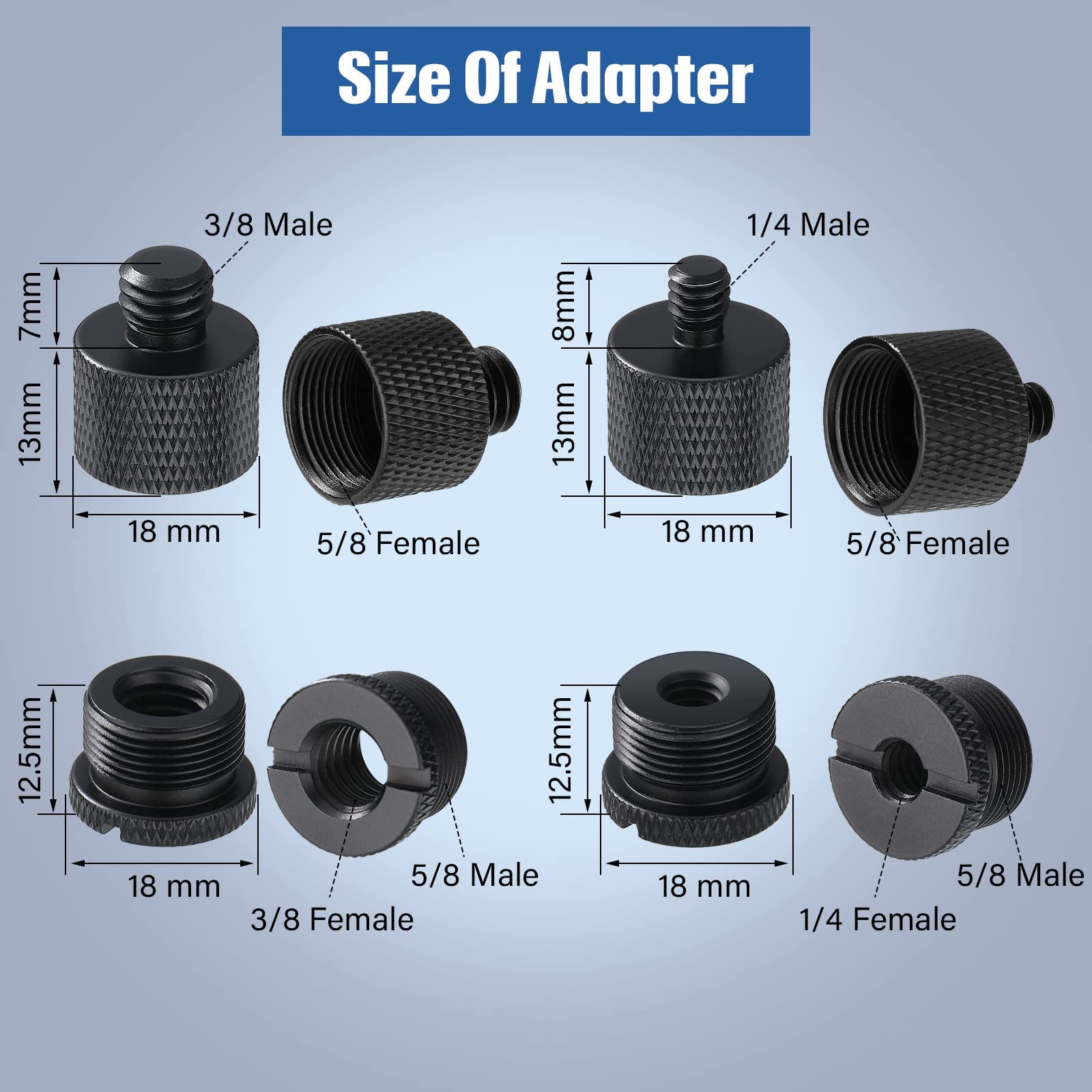 8 Pieces Mic Stand Adapter Mic Thread Adapter Set, 5/8 Female to 3/8 Male and 3/8 Female to 5/8 Male, 5/8 Female to 1/4 Male and