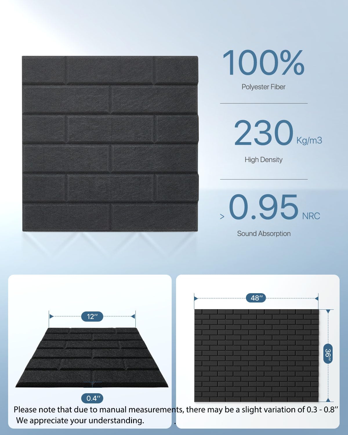 Soundproof Wall Panels, Kuchoow Sound Proof Panels for Walls, 12 Pack High Density Acoustic Panels Sound Absorbing Self-Adhesive