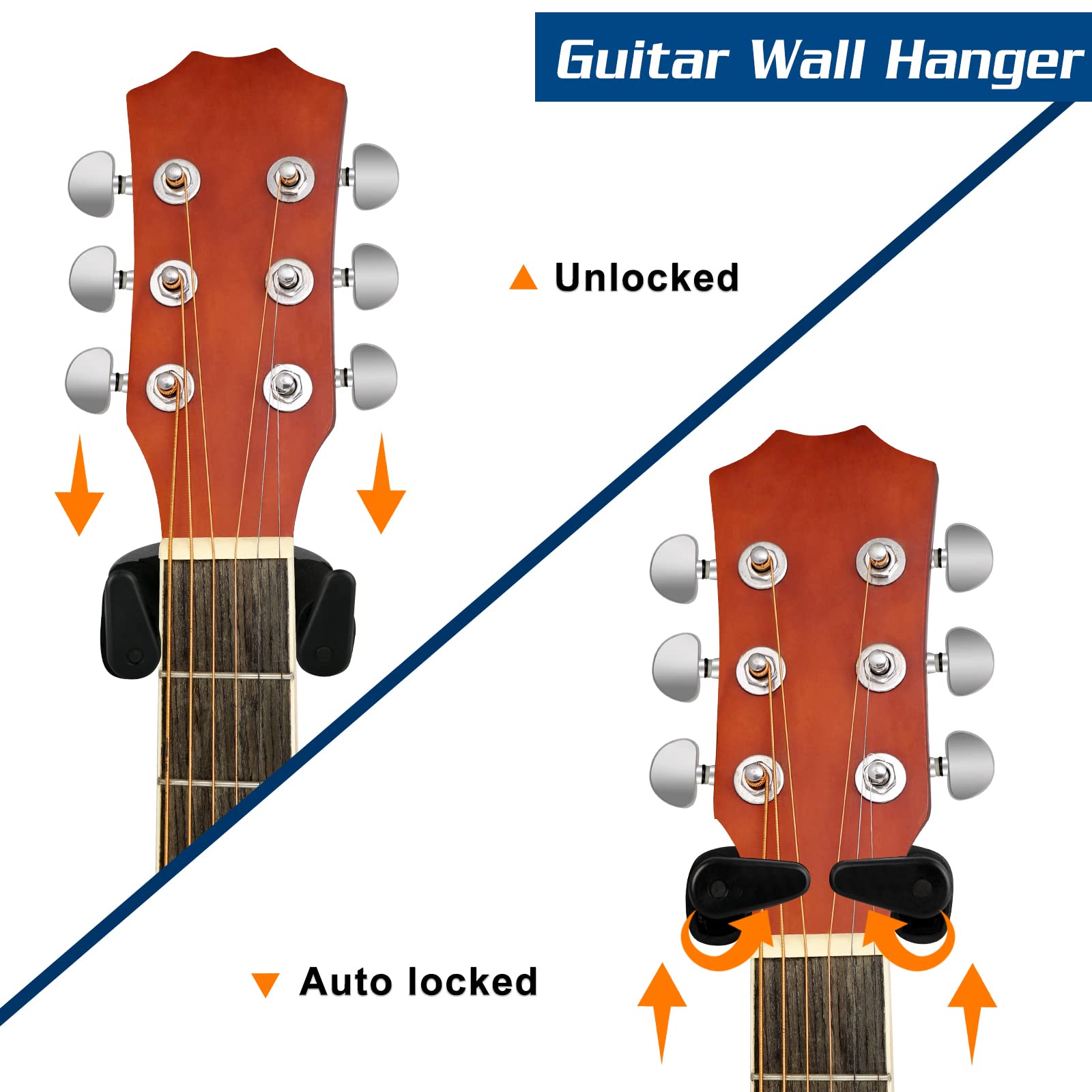 RANMING Guitar Wall Hook Hanger ,Metal Base Wall Mount Hangers, lengthen Auto Locking Guitar Hangers accommodates many styles in