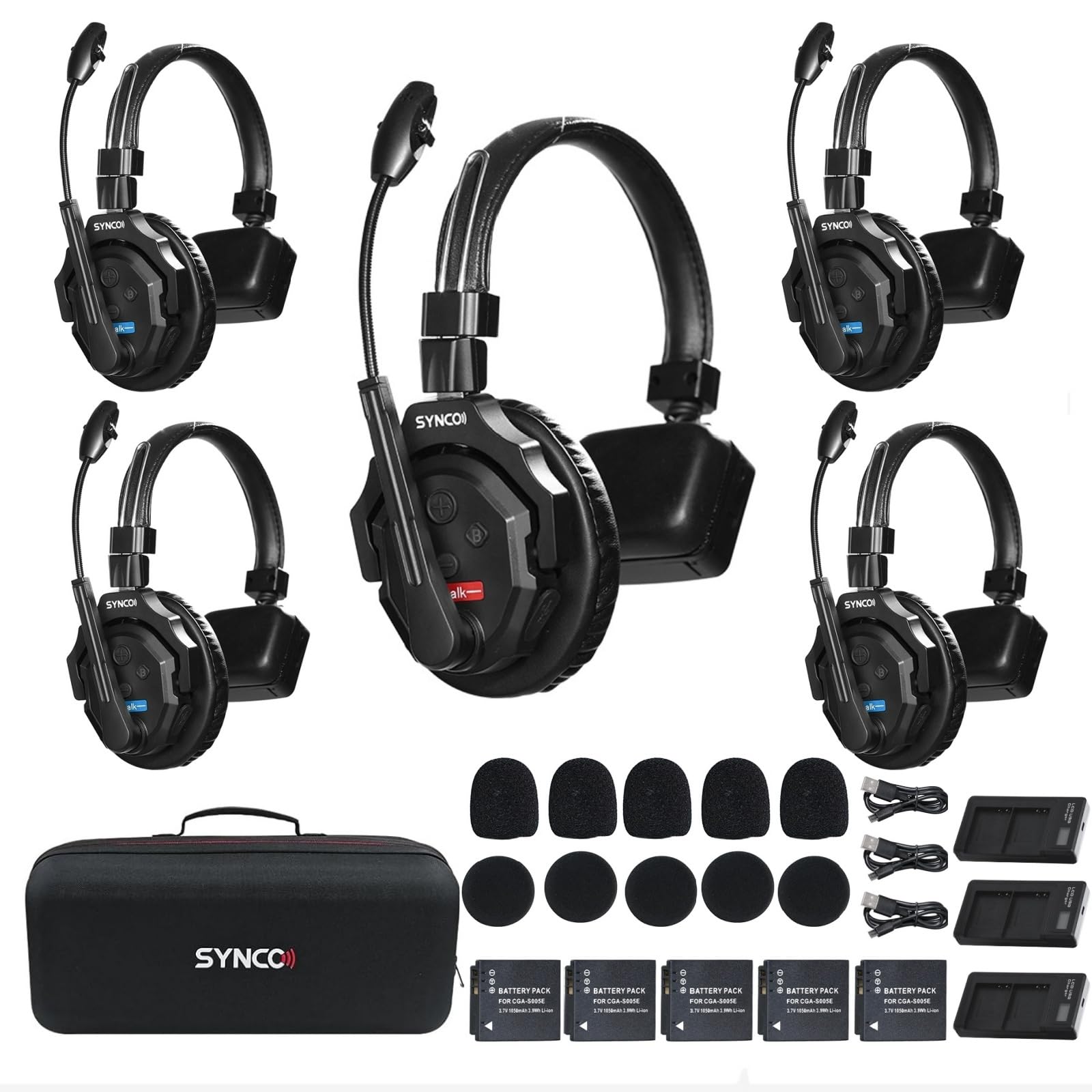 SYNCO XTALK X5 Wireless Headset Intercom System 2.4GHz Full Duplex 400 Meter Noise Cancellation Communication System for 5 Perso