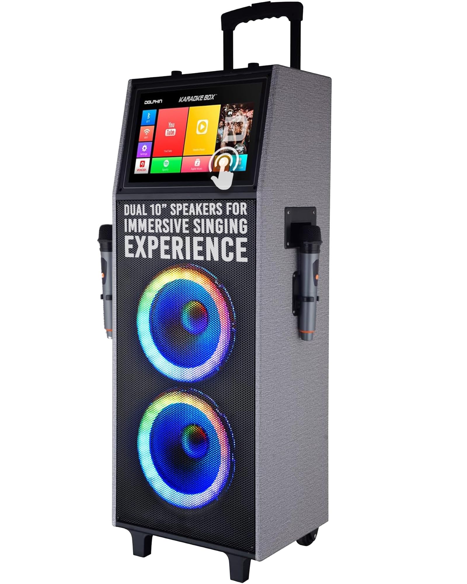 Dolphin Karaoke Box 2100R Rechargeable Portable Karaoke Machine - 2 Wireless Mics, 14 Touchscreen, Dual 10 Speakers, Voice Modul