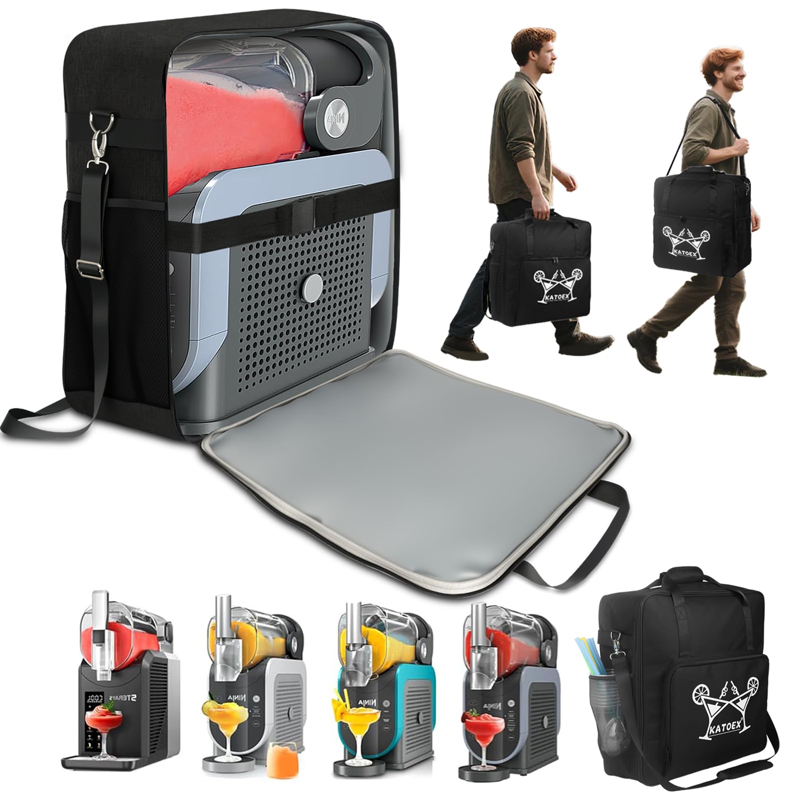 Portable Travel Carrying Bag for Ninja Slushie Machine FS301/FS301C - Waterproof Nylon, Front-Opening Design, Multi-Pocket Stora