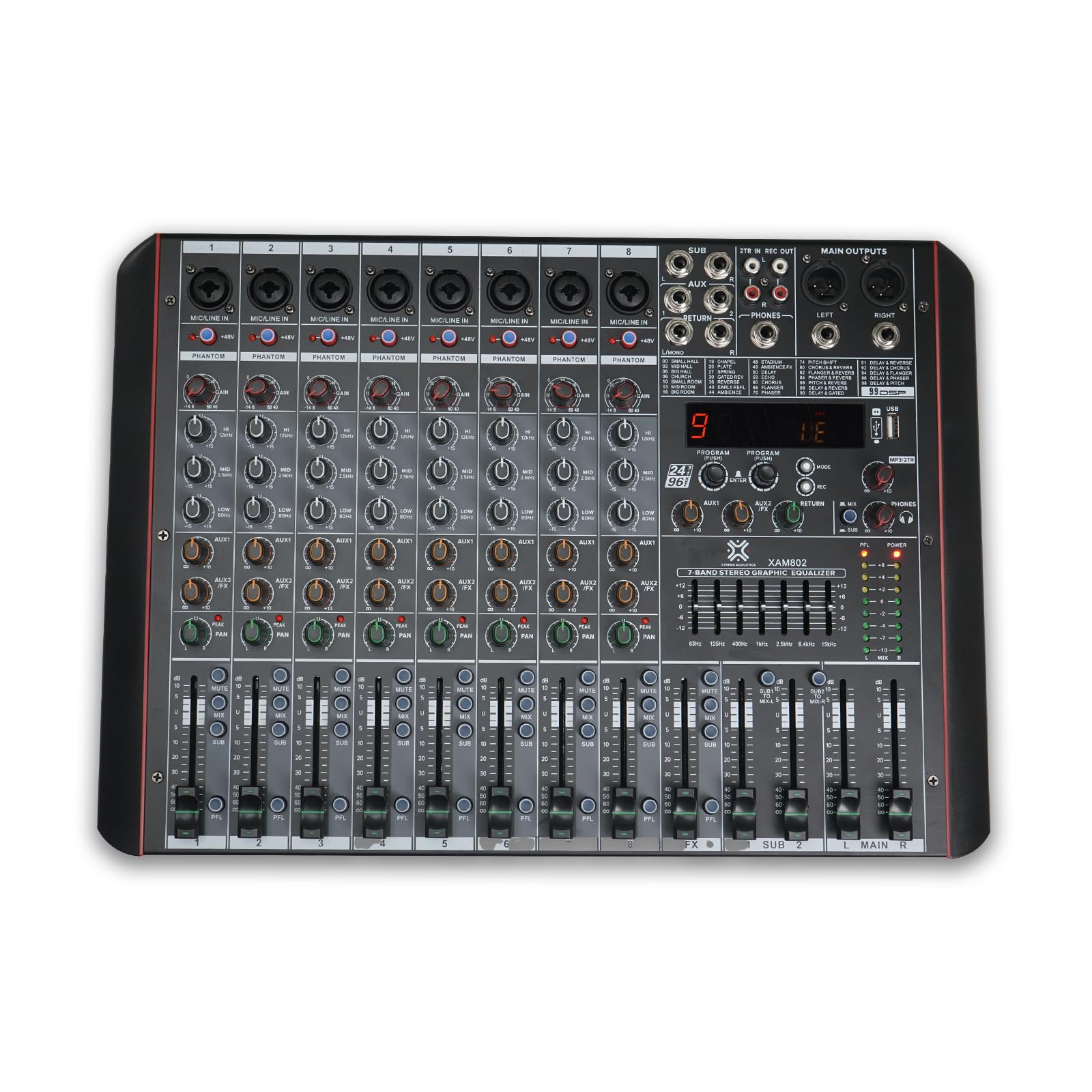 Xtreme Acoustics XAM802 8-Channel Mixer Professional Audio Mixing Console with Bluetooth Connectivity, 99 Digital Effects Hybrid