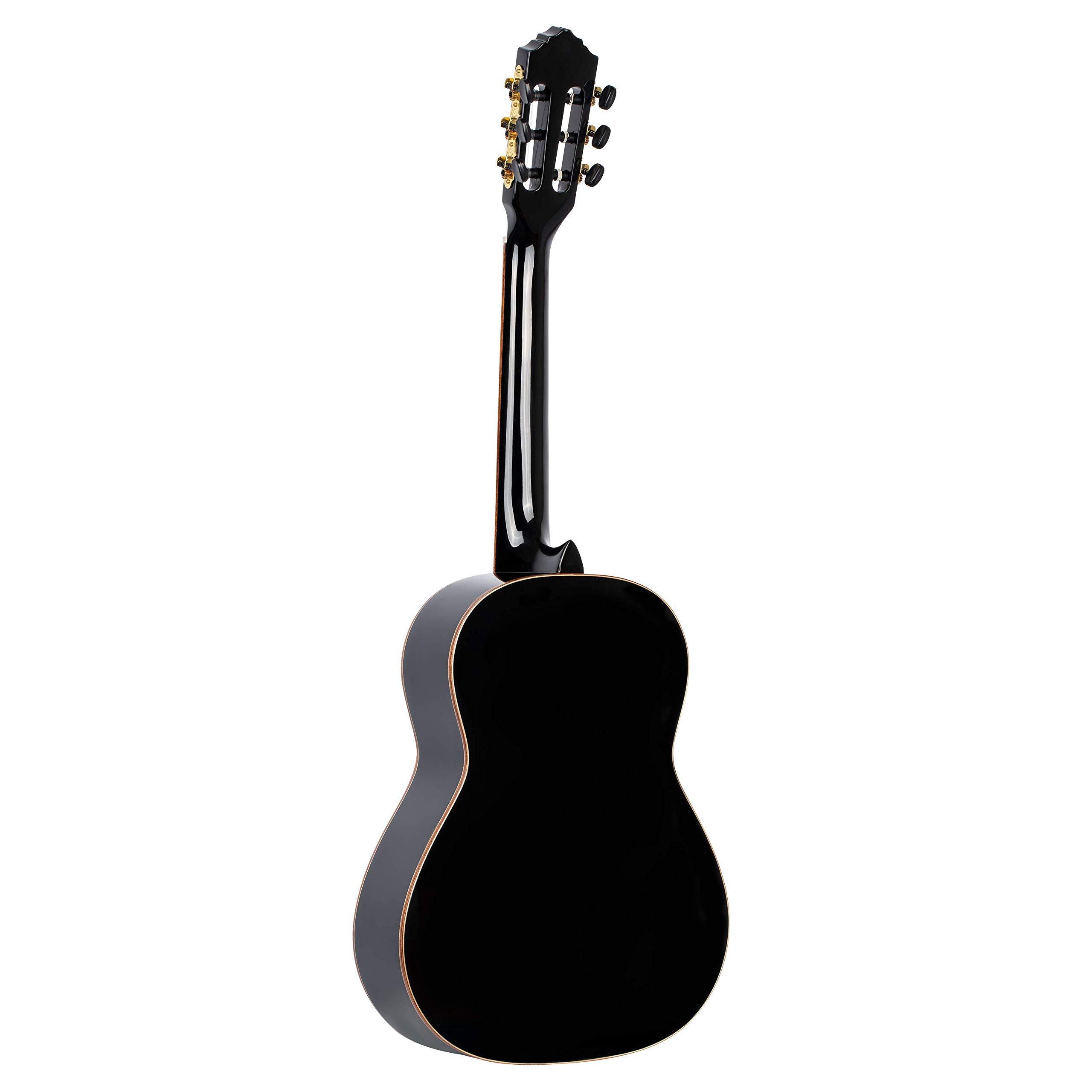 Ortega Guitars 6 String Family Series 3/4 Size Nylon Classical Guitar w/Bag, Right, Spruce Top-Black-Gloss, (R221BK-3/4)
