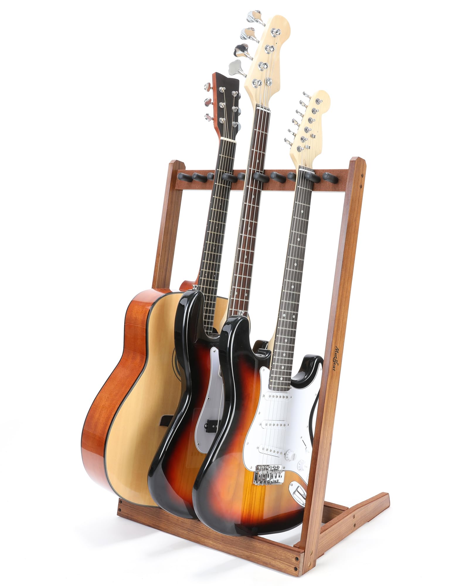 Musbeat Multiple Guitar Stand, Zebra Wood Guitar Rack for 3 Acoustic, 5 Electric or 5 Bass, Hardwood Multi Instrument Stand for 