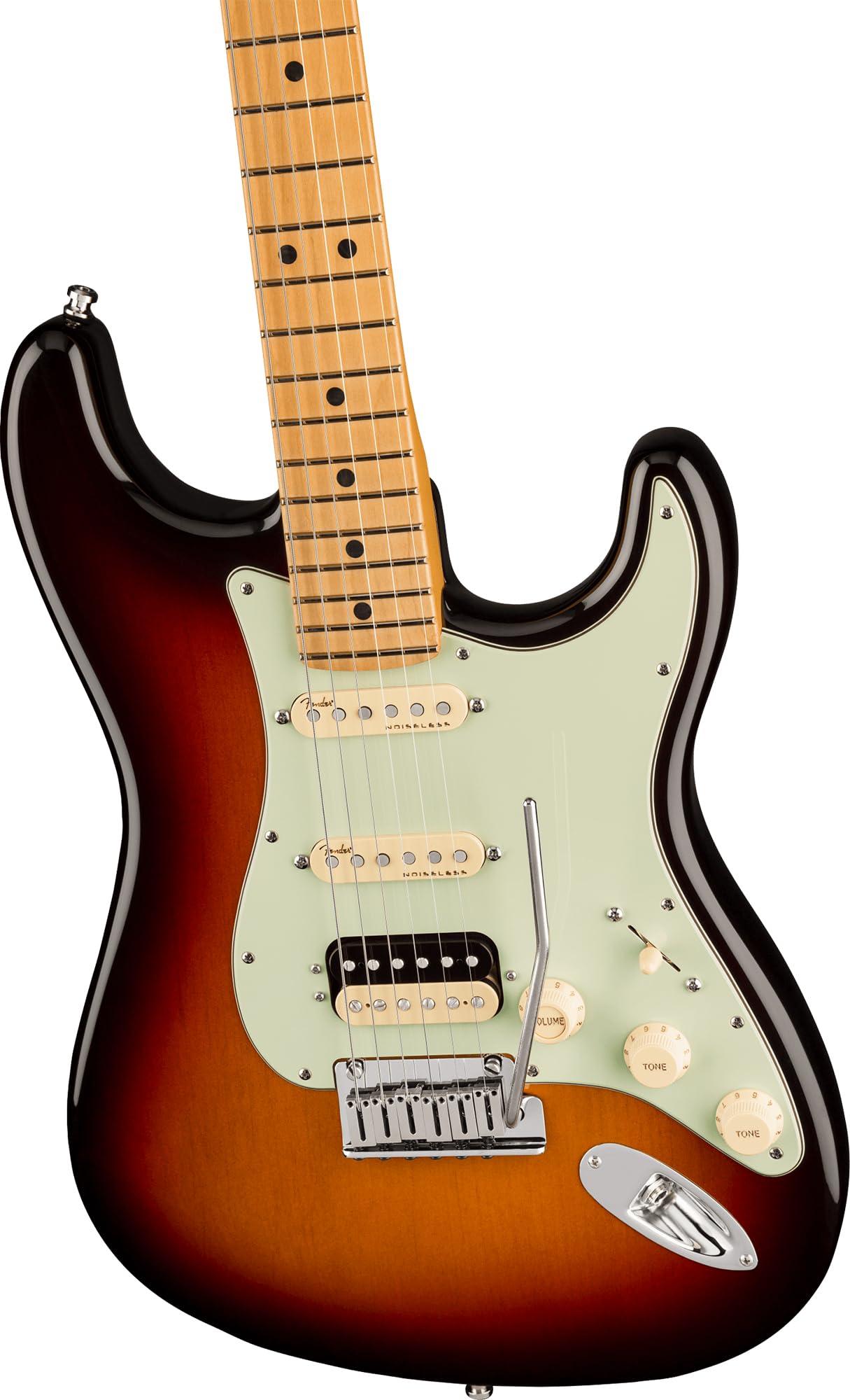 Fender American Ultra Stratocaster HSS, Maple - Ultraburst Bundle with Case, Hat, Strap, Cable, and Guitar Cleaning Kit