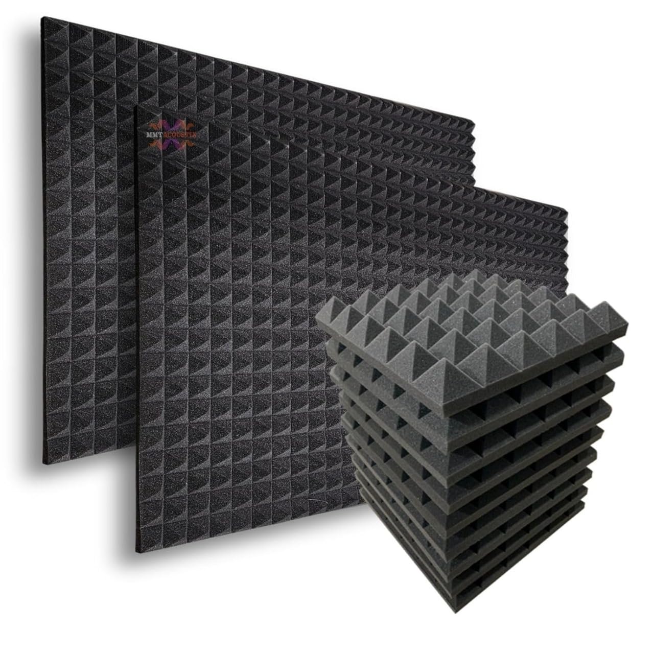 MMT Acoustix 27 Pc Pyramid Acoustic Foam, ProStudio Sound Setup, Soundproofing Noise Reduction Acoustic Panels | 1x1Ft 2 Thick, 