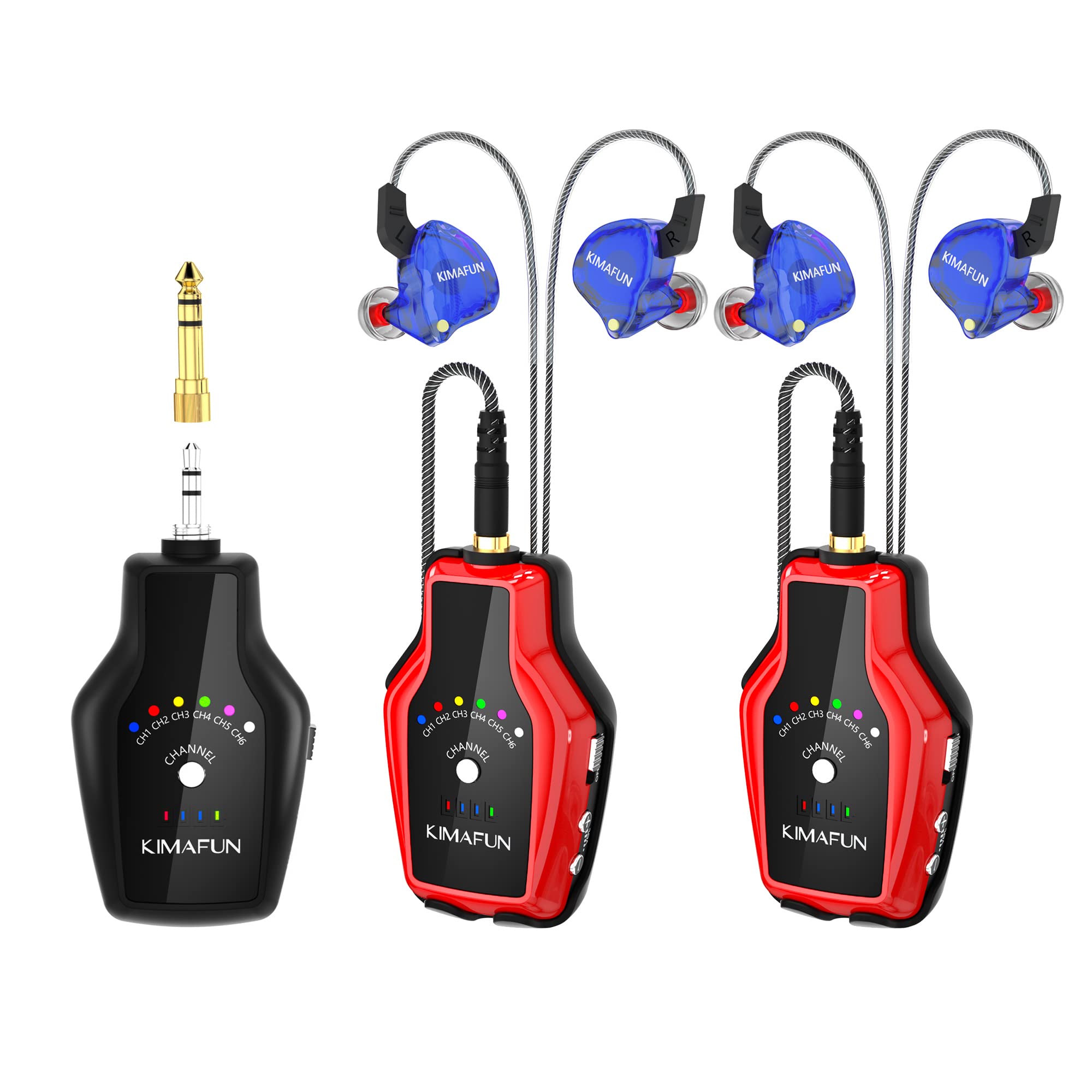 KIMAFUN Wireless in Ear Monitor Headphone System Set for Stage Performance, Guitar Amp (1TX+2RX)