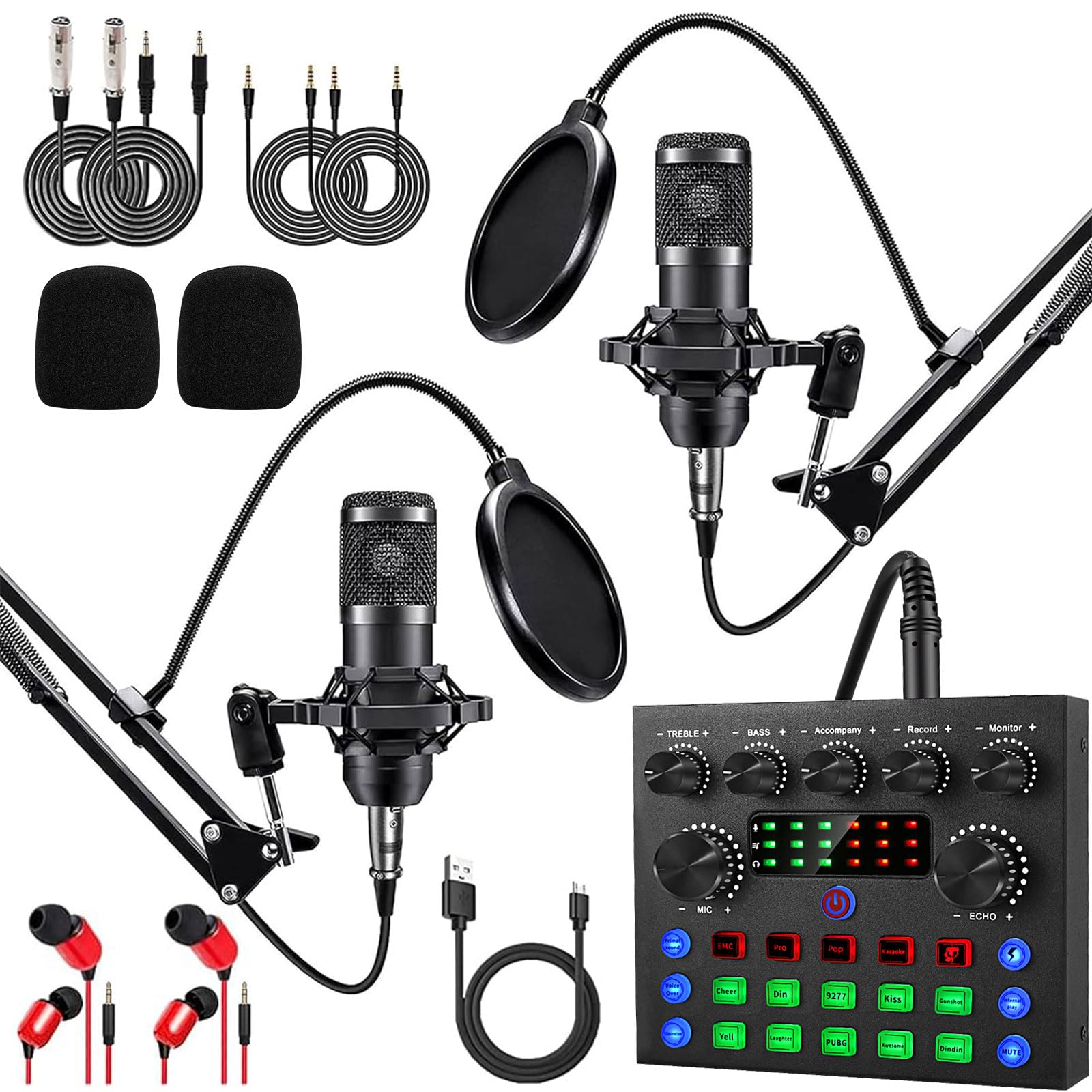 Podcast Equipment Bundle For 2, Alpowl Audio Interface With Cardioid Designer Bm800 Mic For Gamer And All-In-One Dj Mixer, Perfe