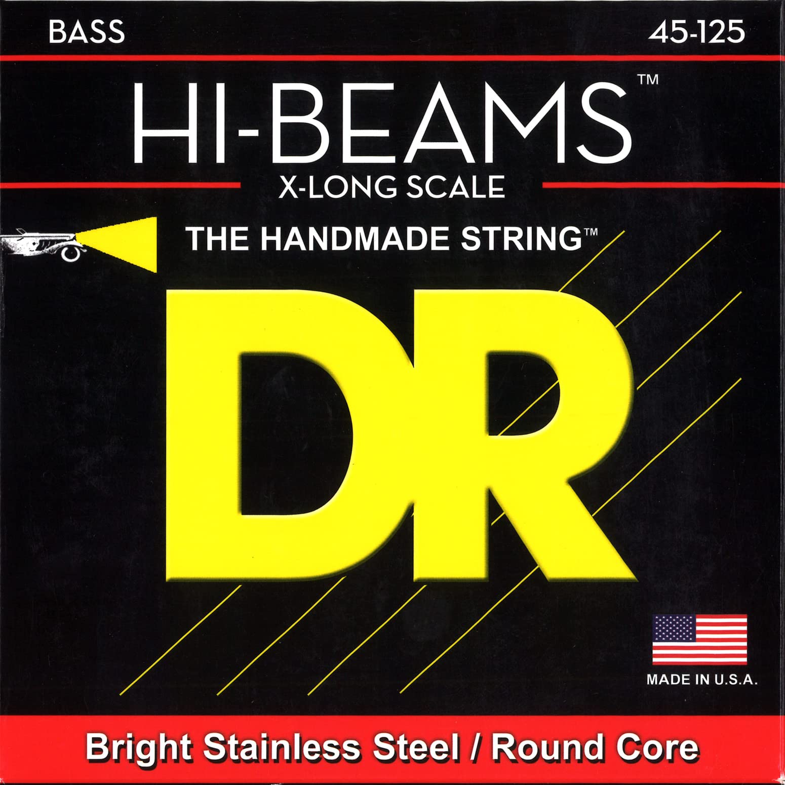Dr Strings Hi-Beams - Stainless Steel 5-String Bass Guitar Strings X-Long Scale, 45-125, Round Core