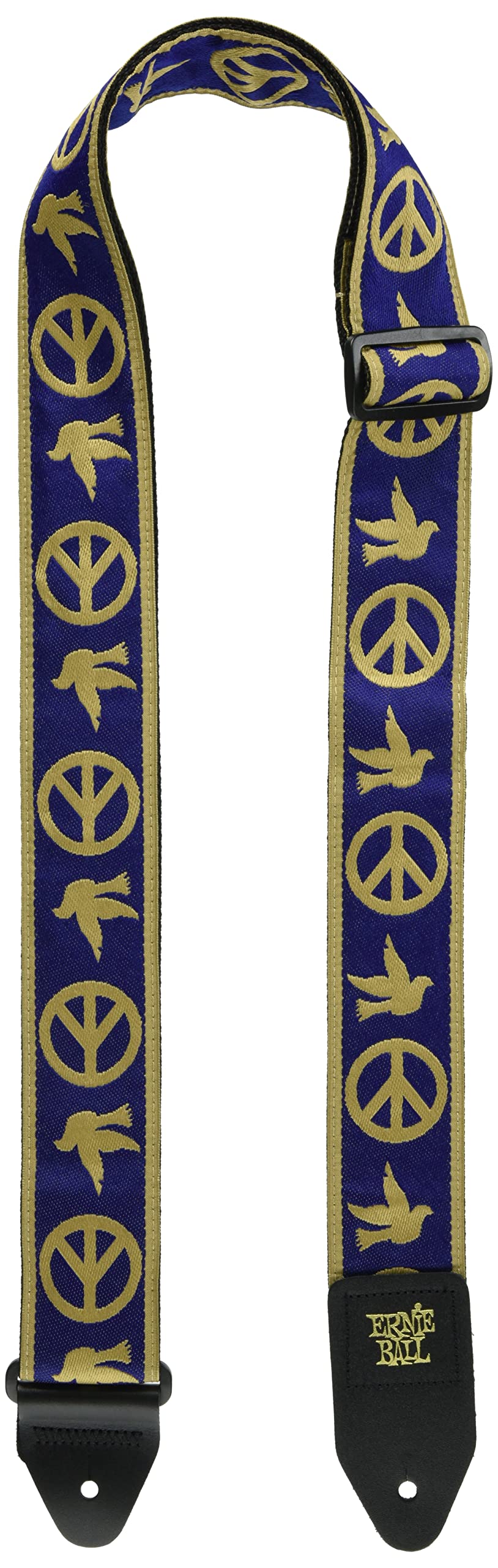 Ernie Ball Jacquard Guitar Strap, Navy Blue And Beige Peace Love Dove (P04699)