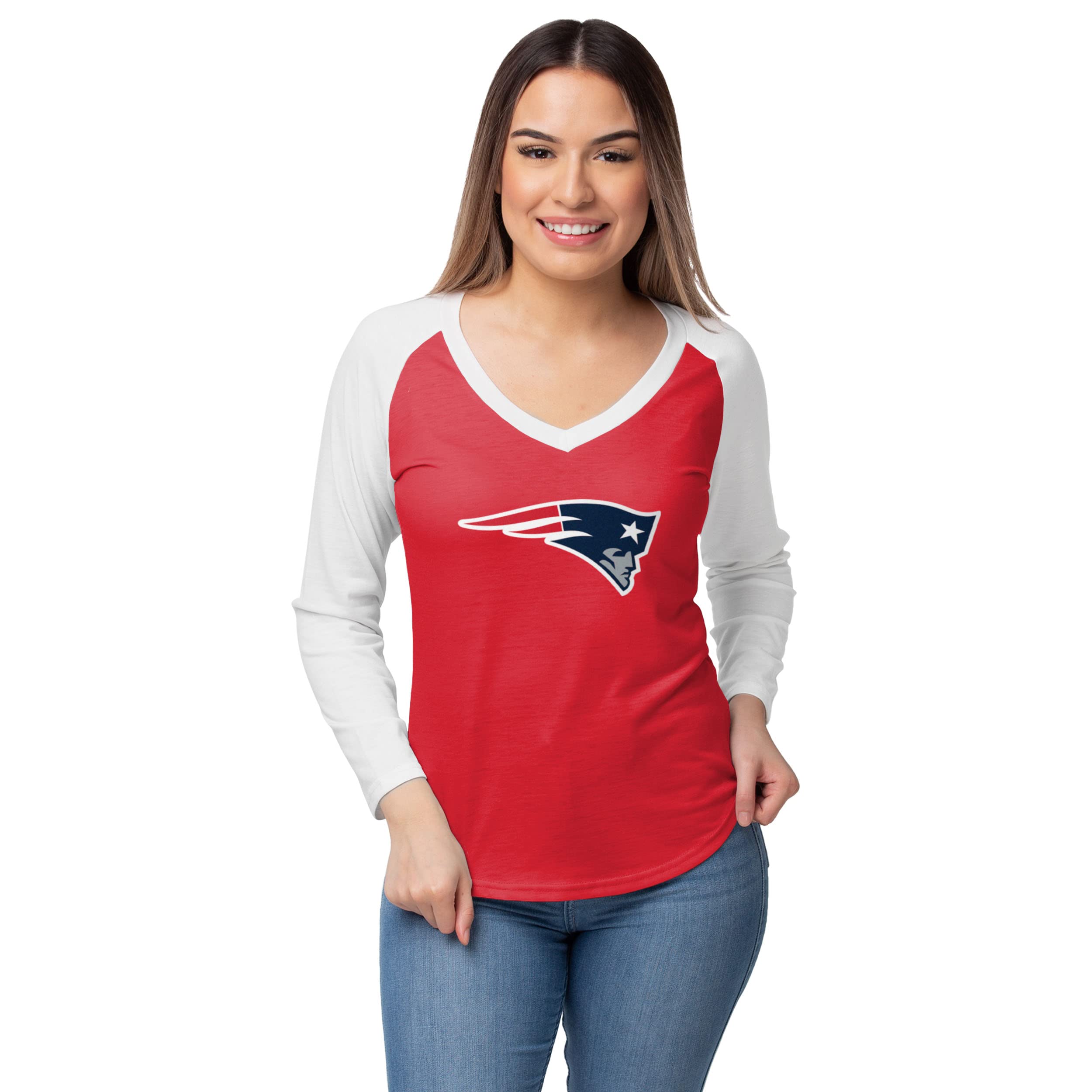 Foco Womens Nfl Team Logo Ladies Fashion Raglan Top Shirt, Big Logo Solid, X-Large Us