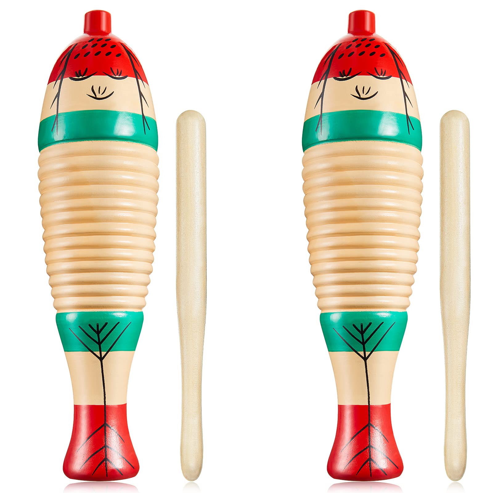 2 Pieces Colorful Fish Shaped Guiro Instrument Latin Percussion Musical Instruments Wooden Frog Instrument Musical Percussion In