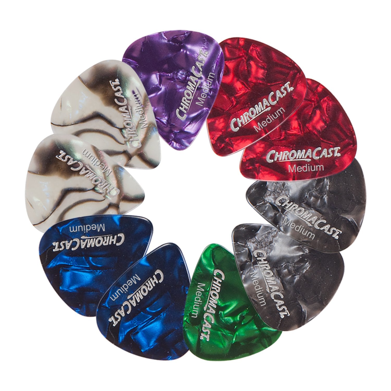 Chromacast Pearl Celluloid Guitar Pick 10 Pack, Medium Gauge (.73Mm)
