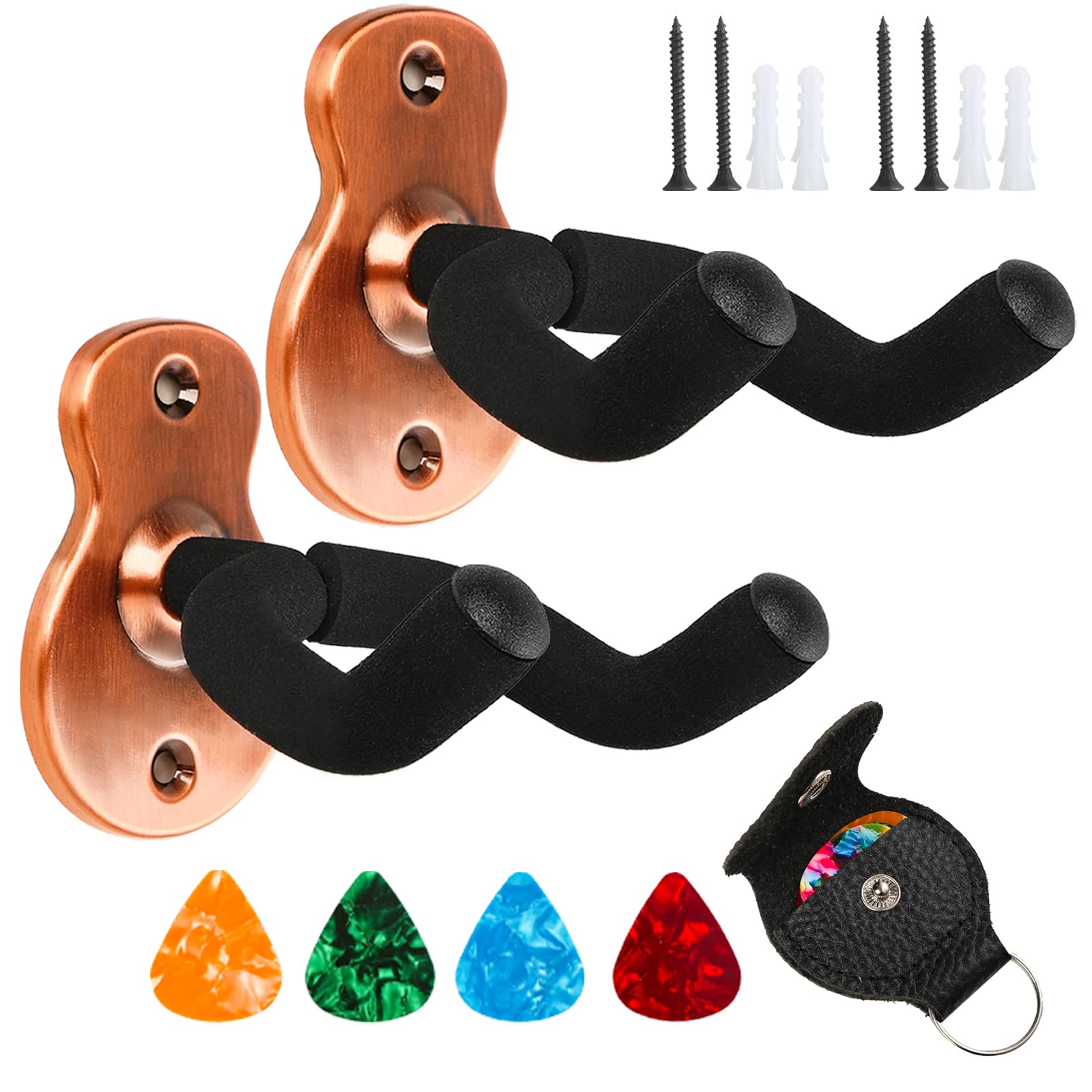 Donux Guitar Wall Mount Hangers 2 Pack, Wall Hook Holders Stand for Bass, Electric, Acoustic Guitar, Ukulele (Copper)