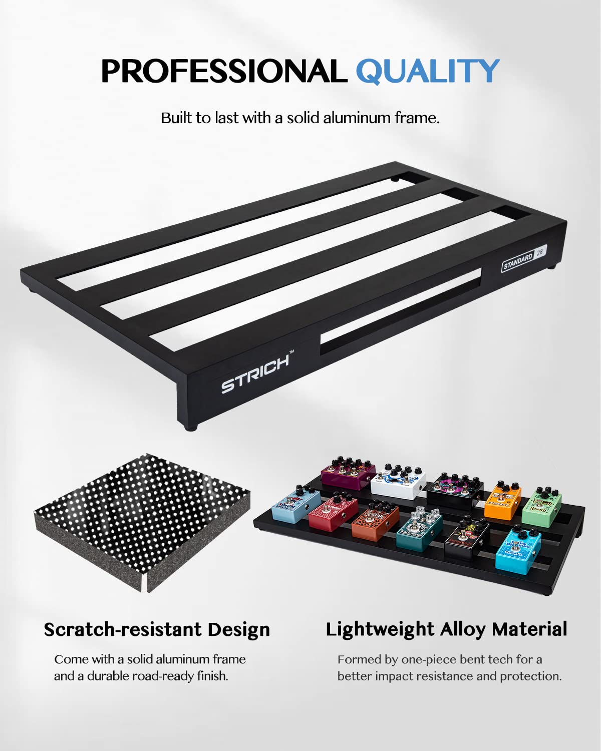 STRICH Guitar Pedal Board Aluminum Alloy 3.24lb Lightweight Pedalboard 28'' x 13.78'' Extra Large Effect Pedals board with Carry