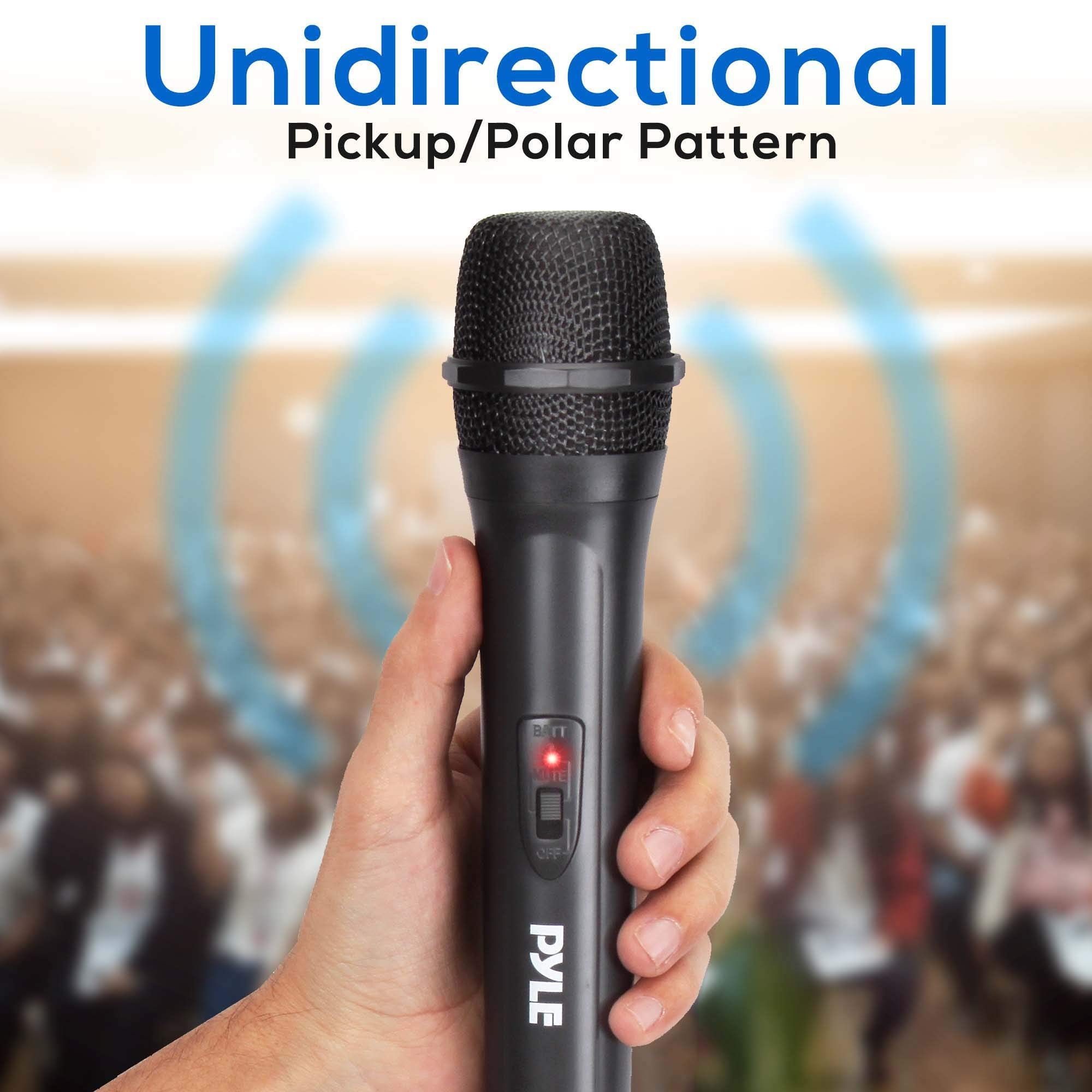 Pyle Portable VHF Wireless Microphone System - Professional Battery Operated Handheld Dynamic Unidirectional Cordless Microphone