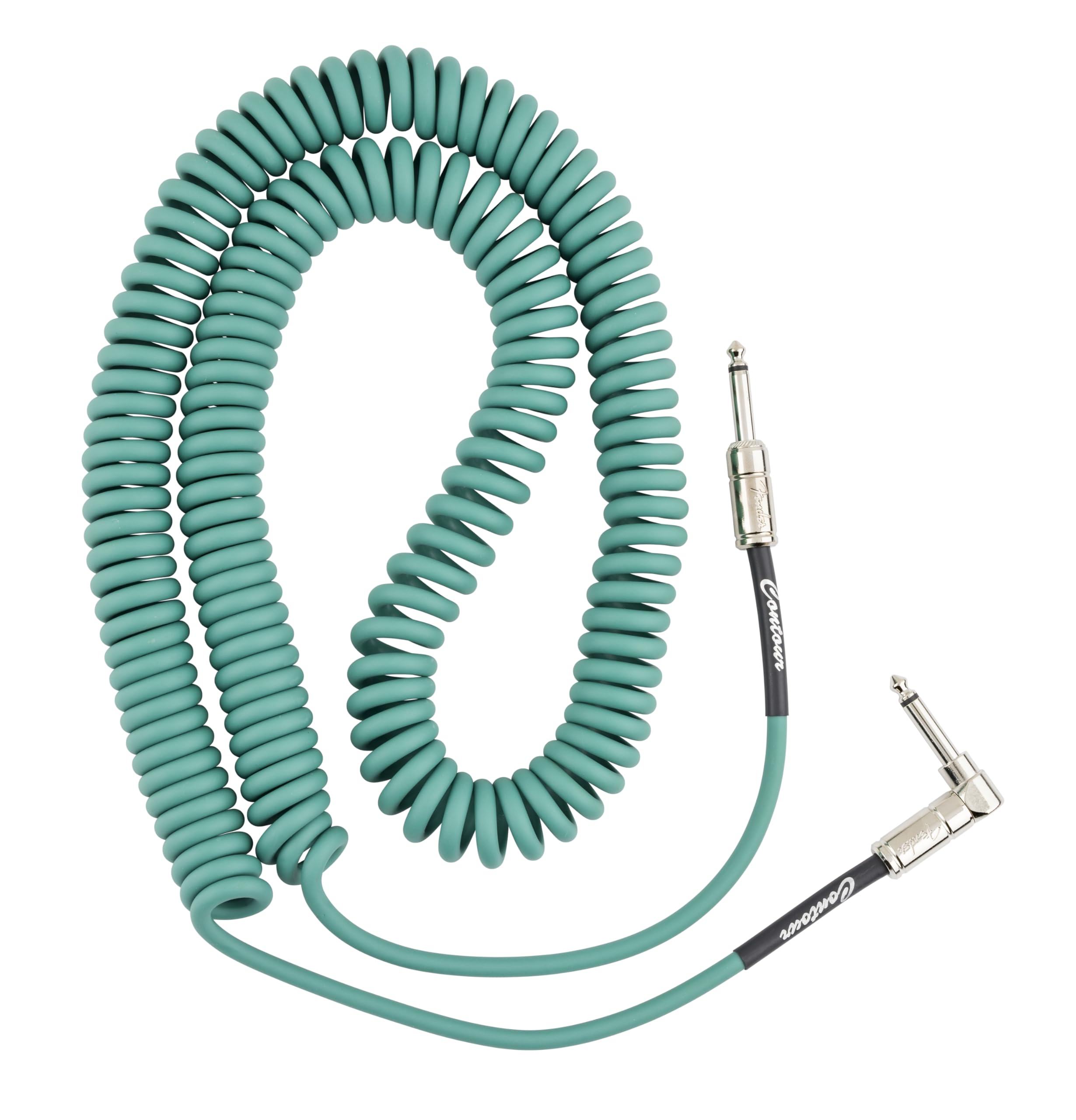 Fender Contour Coiled Instrument Cable, Guitar Accessories, Straight/Angle, Sherwood Green, 30 Ft