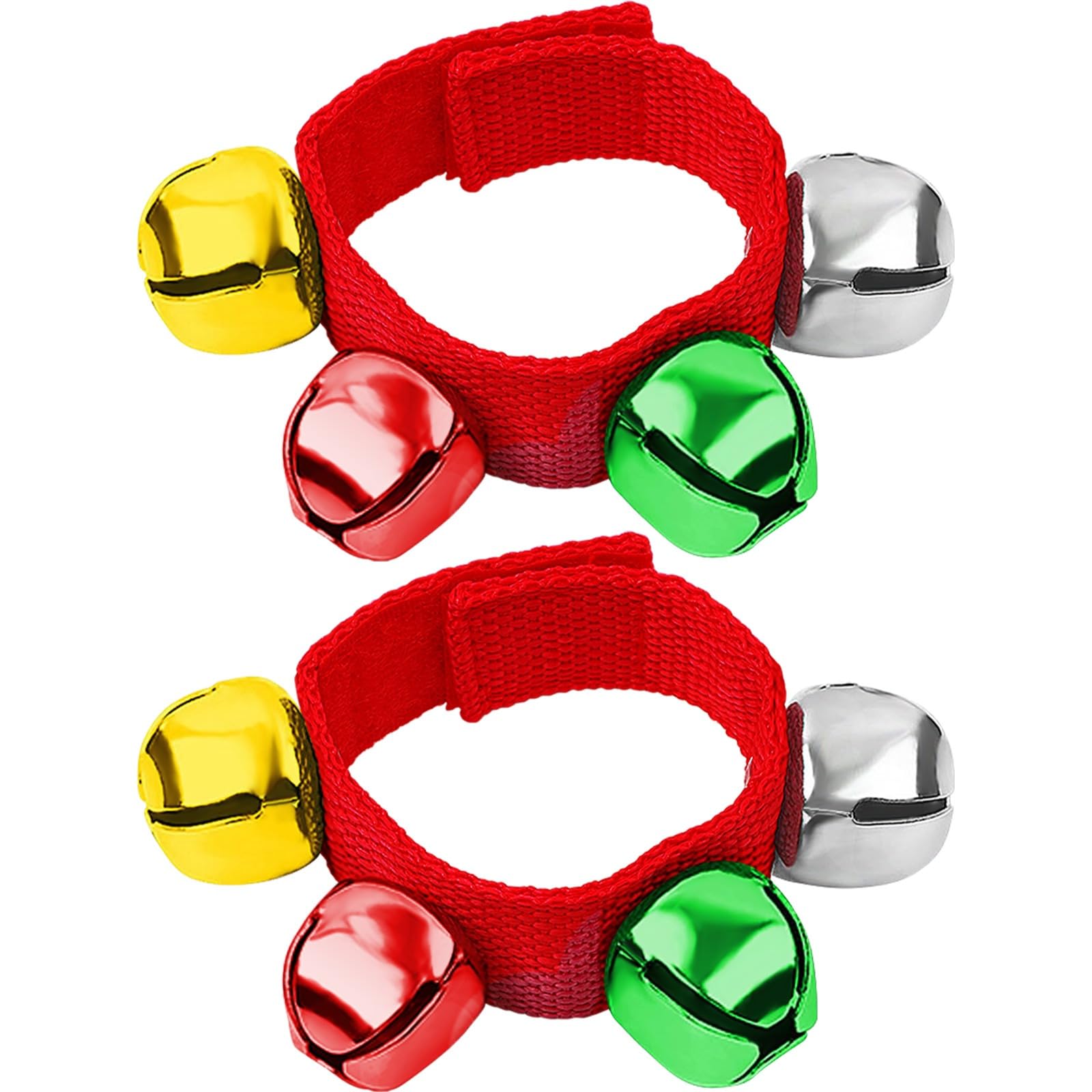 Augshy 2 Packs Christmas Wrist Bells, Red Wrist Band Jingle Bells Bracelets with Red Green Gold Silver Bells Adjustable Hand Ank