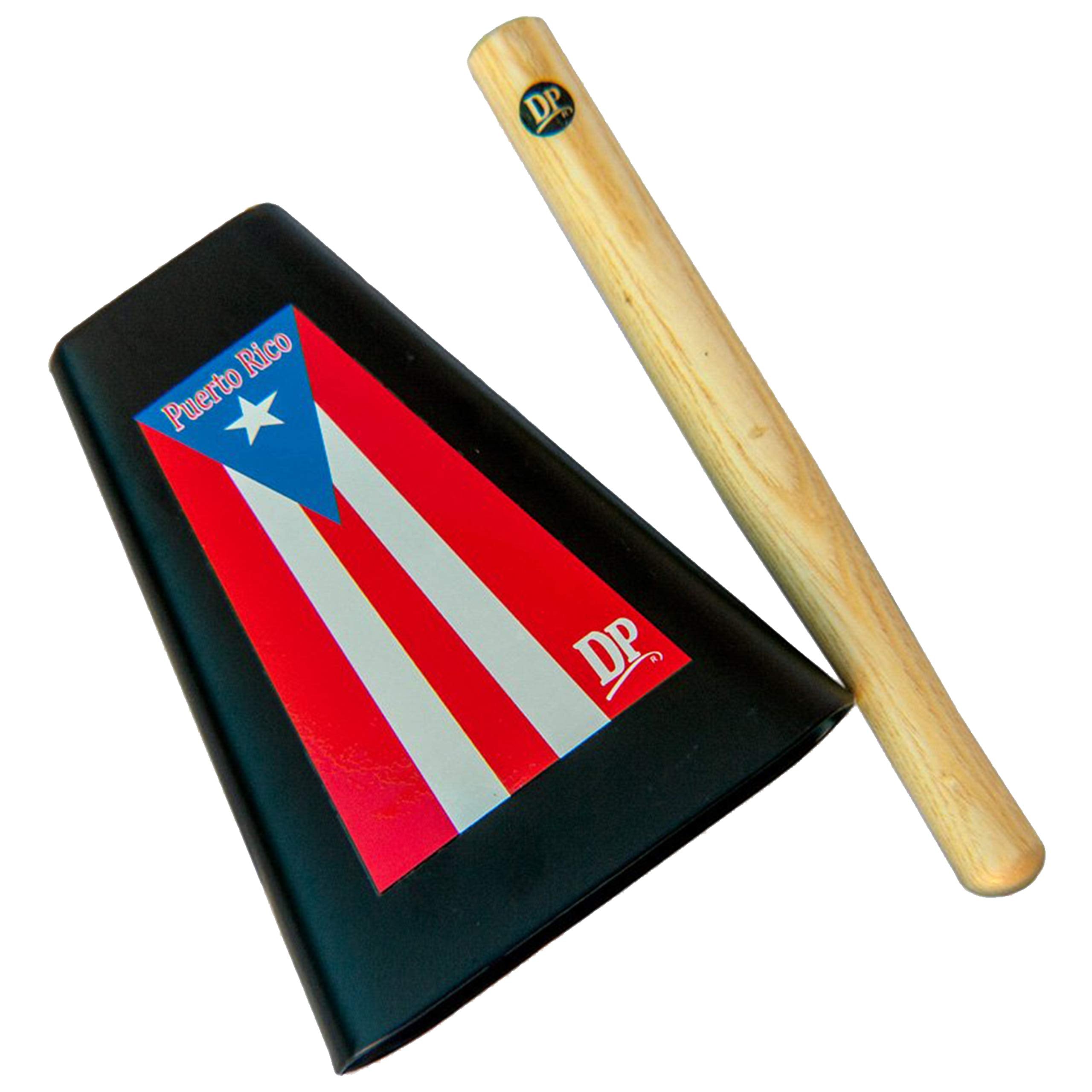 DP Music Puerto Rico Flag 8 Inch Metal Cow Bell Noise Maker with Beater and Bag - Cowbell for Sporting, Football Games, Events -