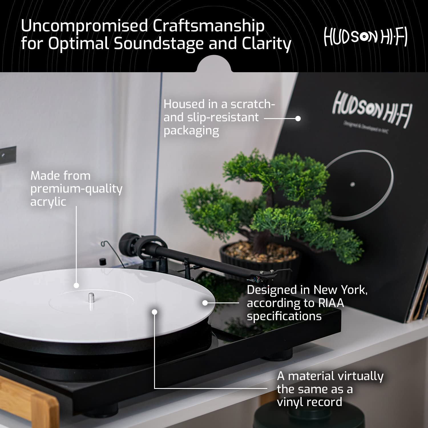 Acrylic Turntable Mat - 11.75'' White Vinyl Record Acrylic Mat - Precision Machined Acrylic Turntable Platter Mat w/Record Label